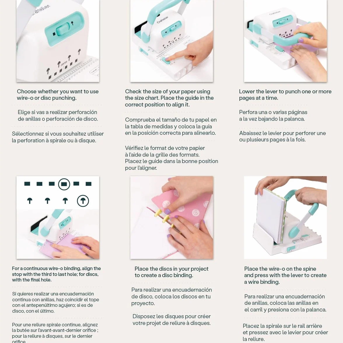 Craftelier - Mini Rilegatrice Minty Duo Binding Machine | Compatibile con Spirali e Anelli fino a 1” di Diametro e con Anelli a Disco | Dimensioni 23,5 x 16 x 21 cm