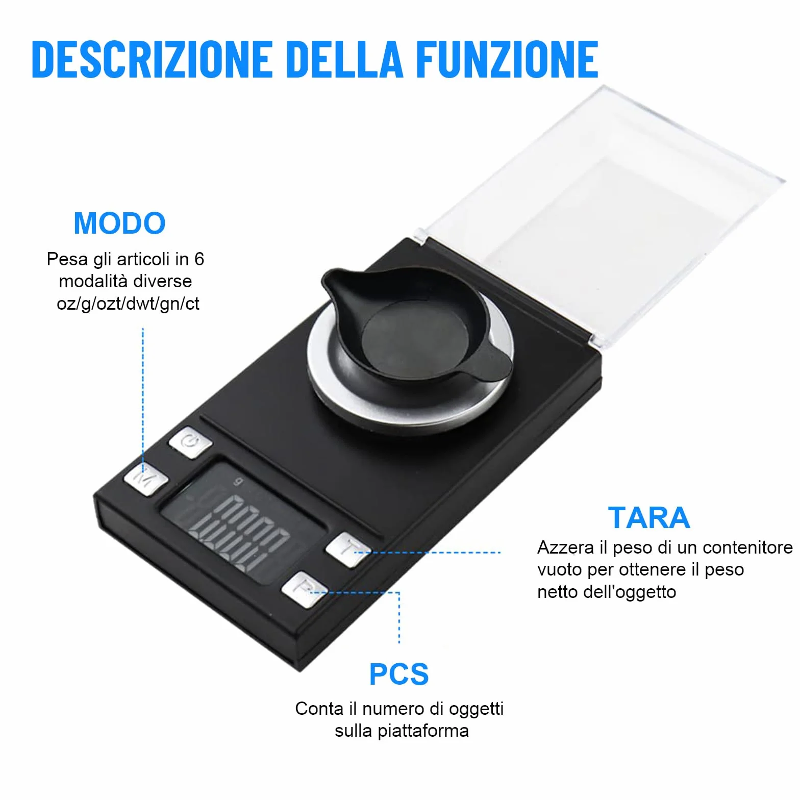UNIWEIGH Milligrammo Scala 50g/0.001g Precisione Mini Carat Gram Bilancia Tascabile con Tara Display LCD