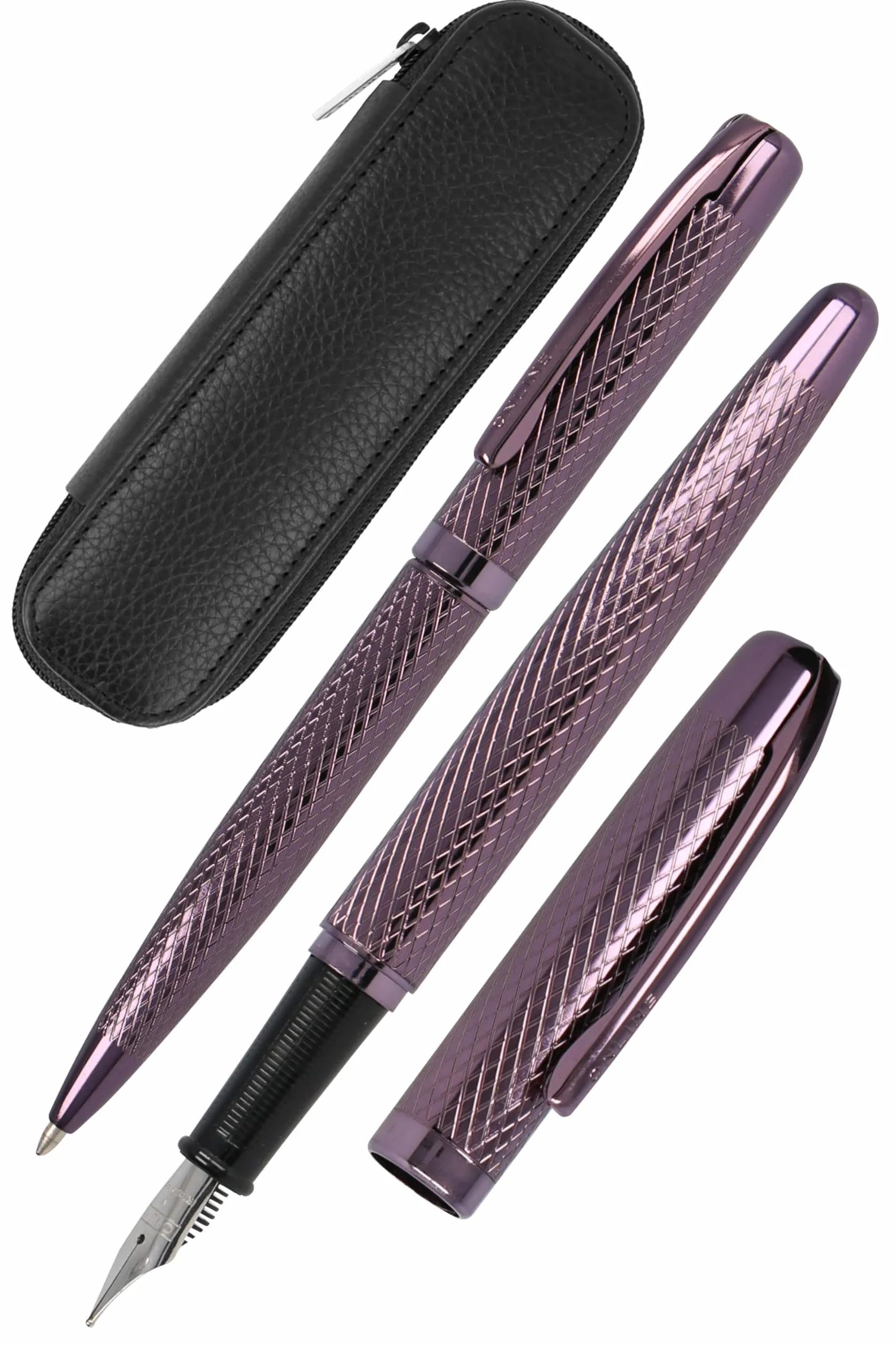 Online Eleganza Diamond Wine I include penna a sfera, penna stilografica, custodia in vera pelle, 3 pezzi, in confezione regalo, penna stilografica per cartucce standard, Kulli con cartuccia grande G2