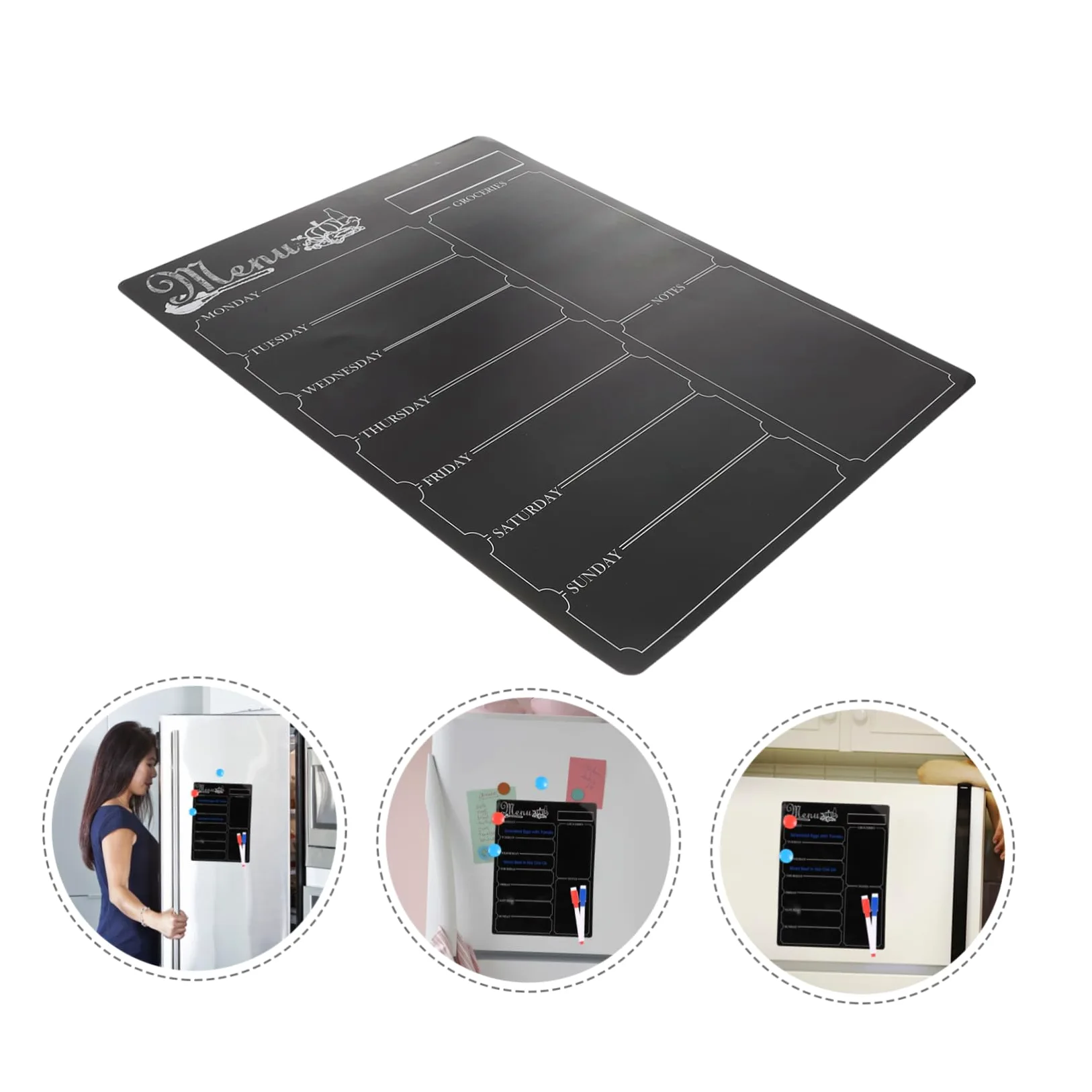 Operitacx Lavagna Magnetica per Frigorifero Nero in Pvc Riutilizzabile e Cancellabile, Organizer Calendario e Memo per Superficie Liscia come Frigorifero
