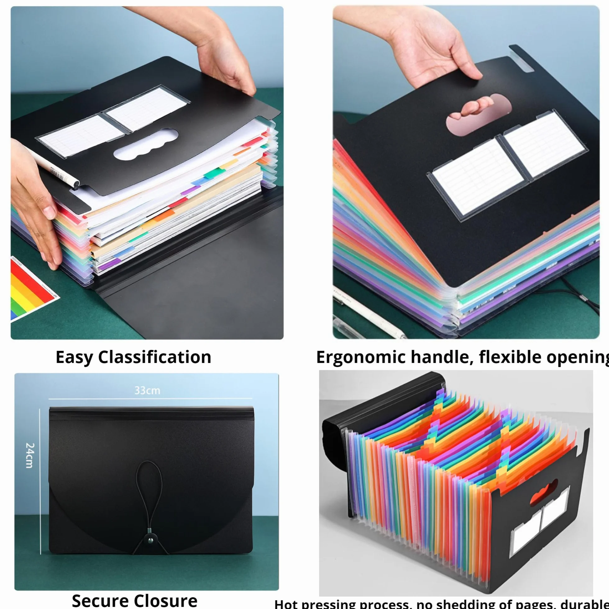 Cartella portadocumenti espandibile con etichette vuote, organizer per documenti con copertina espandibile, cartelle a fisarmonica da scrivania, formato A4, organizer per documenti (13 tasche)