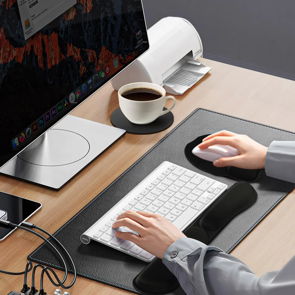 Tappetino per Mouse e Tastiera con Poggiapolsi Memory Foam Antiscivolo 3 in 1