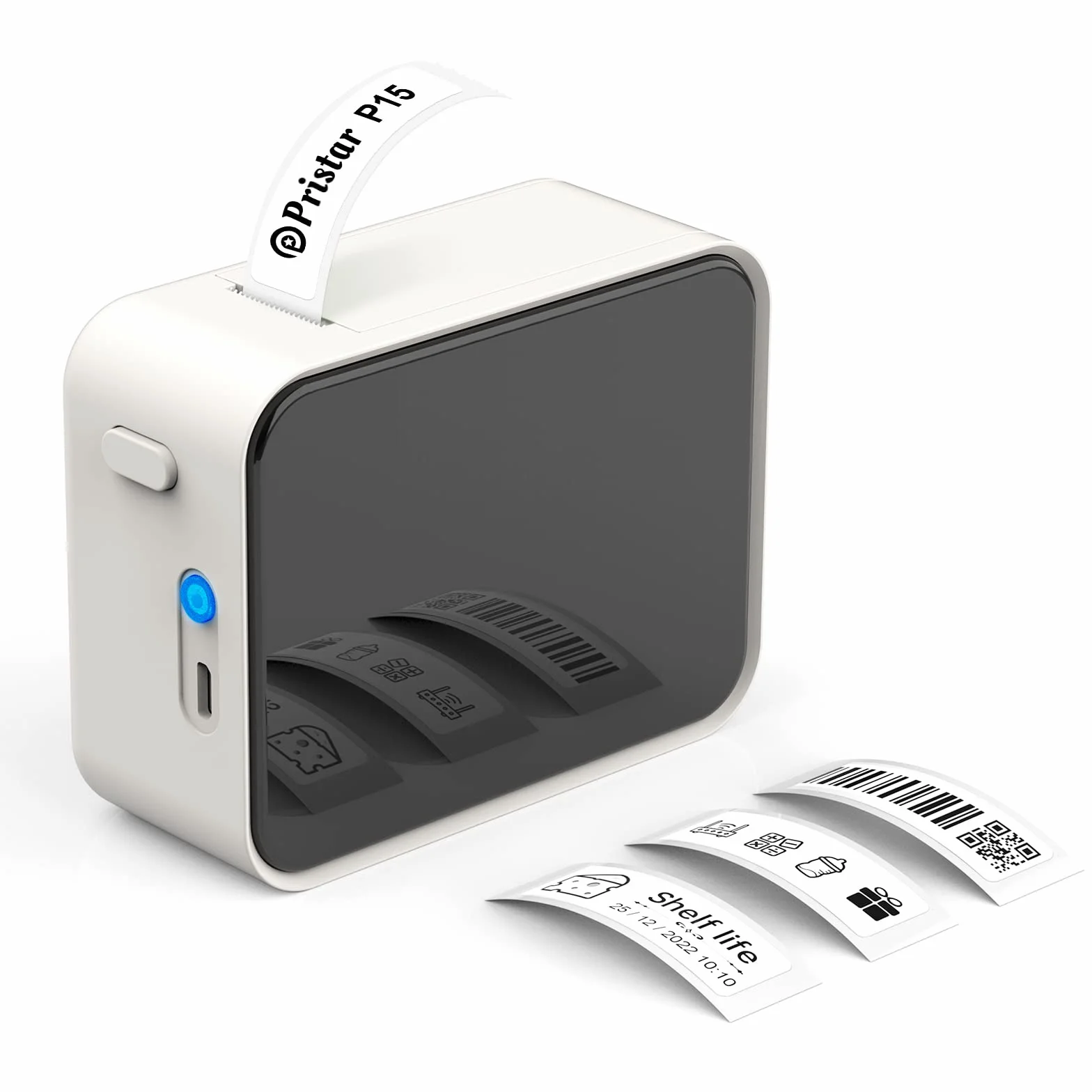Pristar P15 Mini Etichettatrice Bluetooth Stampante per etichette termica USB Bianca