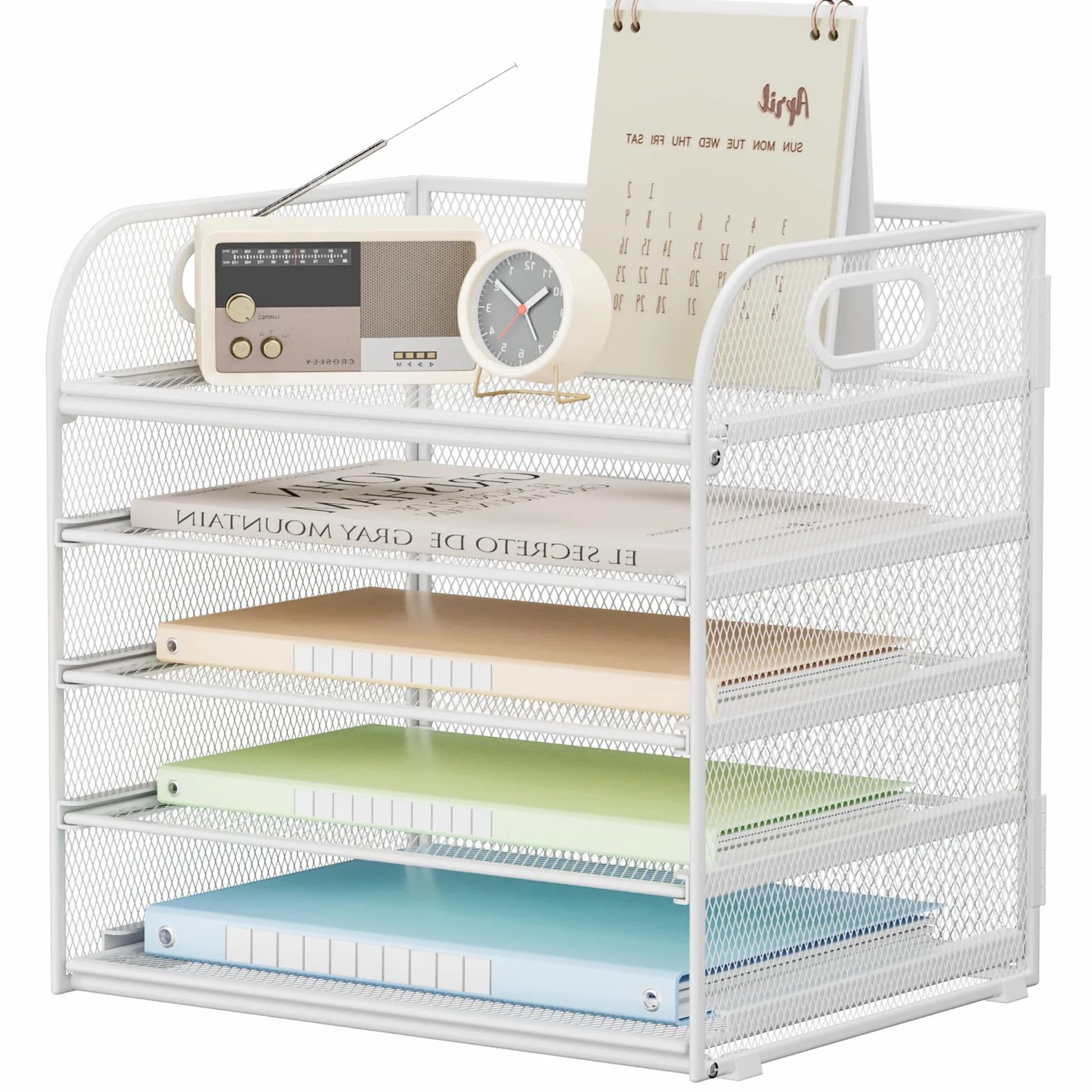 VITVITI Organizer Scrivania,5 Livelli Porta Documenti Scrivania, Rete in Porta Fogli a4 da Scrivania Accessori per Casa Ufficio (Bianco)