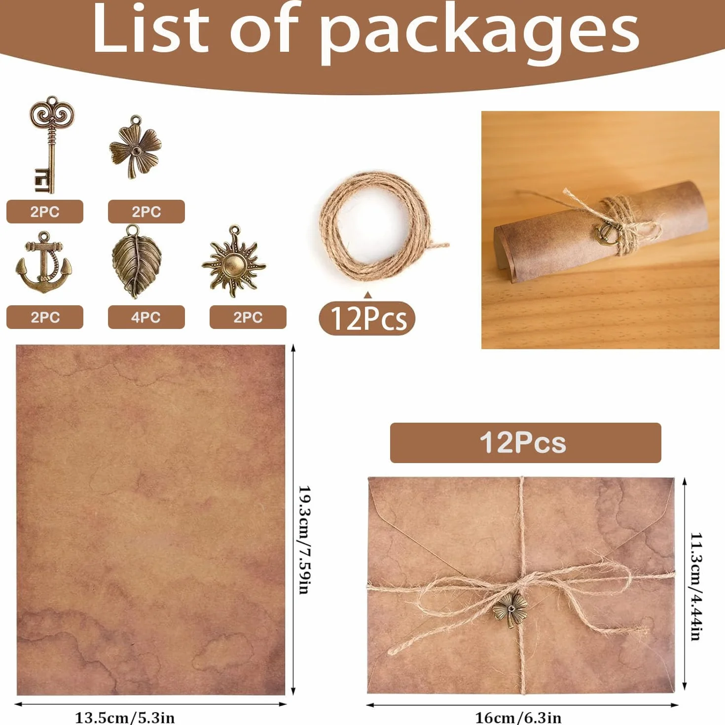 Set di Cancelleria Vintage - 12 Insiemi di Carta da Lettere e Buste, Kit per Scrivere (5 Stili)