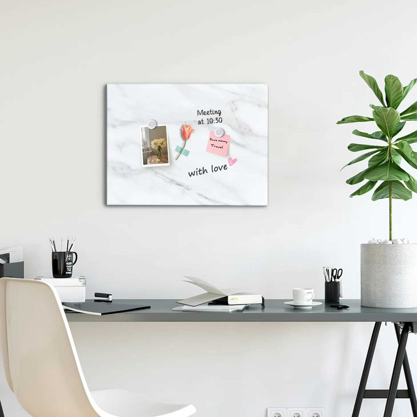 Okydoy - Lavagna magnetica cancellabile a secco con stampa effetto marmo bianco, 45 x 60 cm, lavagna bianca decorativa da parete con design, lavagna cancellabile a secco senza cornice, magneti inclusi