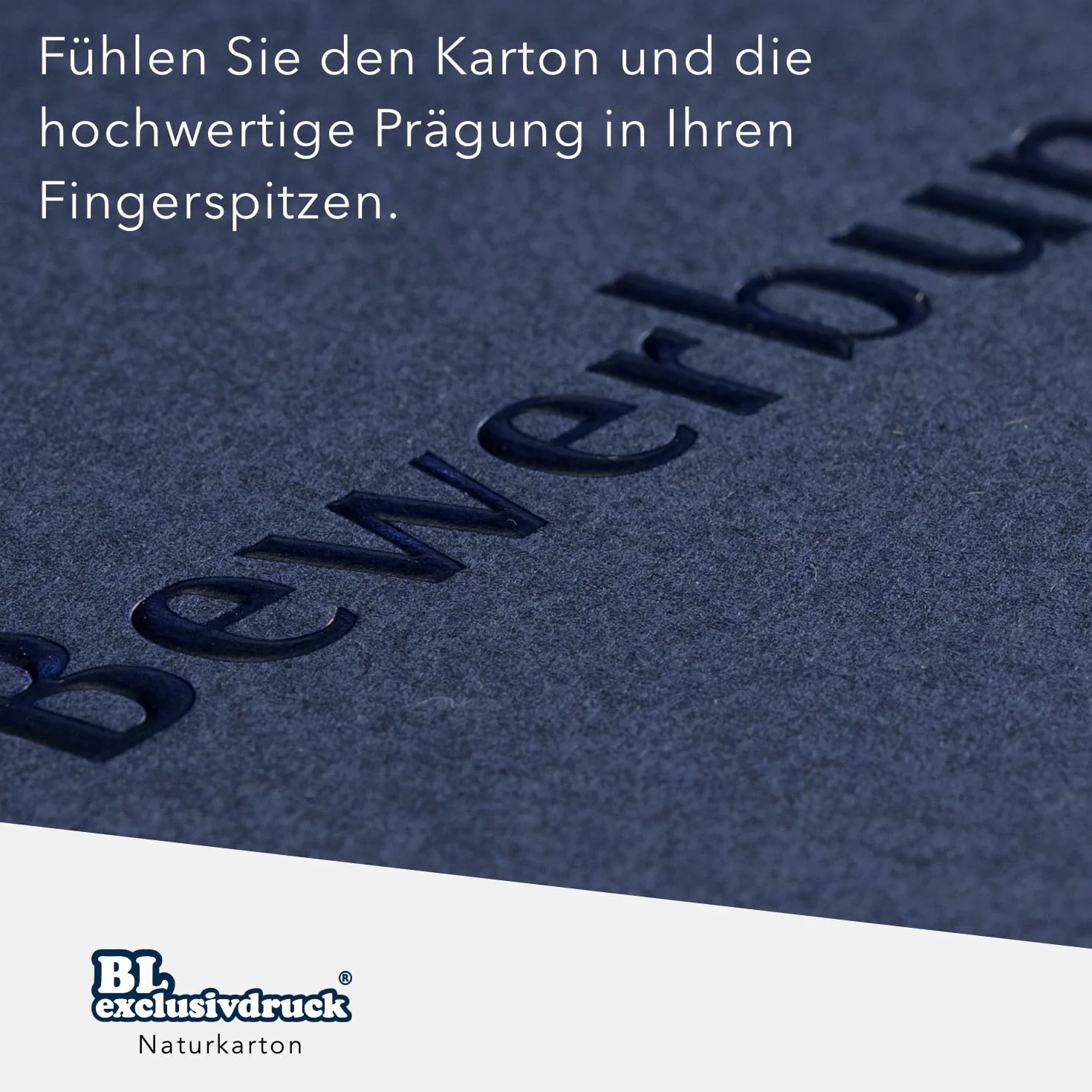 BL-exclusivdruck® Optima-Plus - Cartelline portadocumenti in 3 parti, colore blu navy, qualità premium con elegante rilievo in rilievo "Bewerbung", design del prodotto di Mario Lemani (confezione da