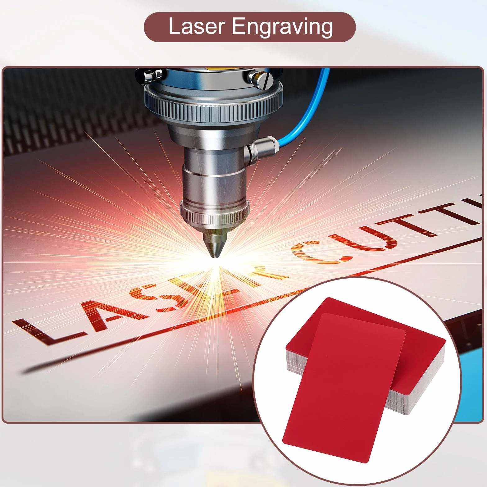 PATIKIL 100 Biglietti Visita Metallo Vuoti, 0.21mm Spessore 3.4x2.1 Pollici Alluminio Laser Incidere, Rosso