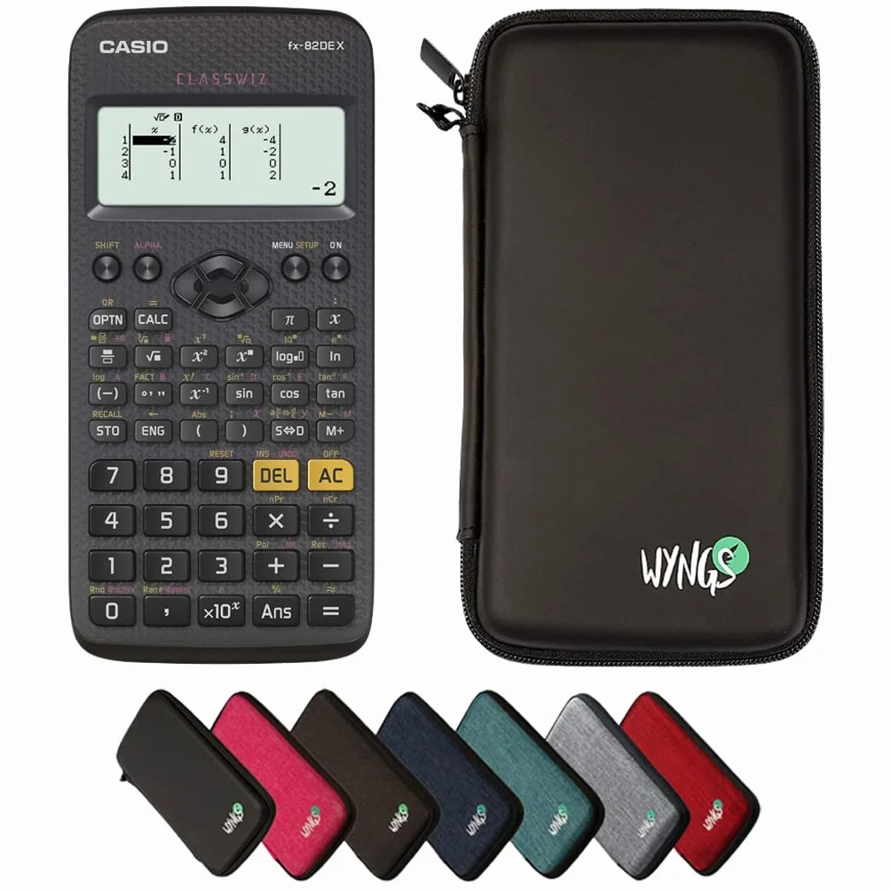 Casio fx-82DE X ClassWiz con Custodia Protettiva WYNGS inclusa Nero - Calcolatrice Scientifica - Pacchetto Base (Tedesco)