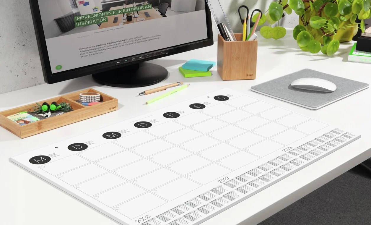 SIGEL H6550 Sottomano di carta planner mensile A2 2026/2027/2028 DE/EN/FR/NL 12 foglie FSC