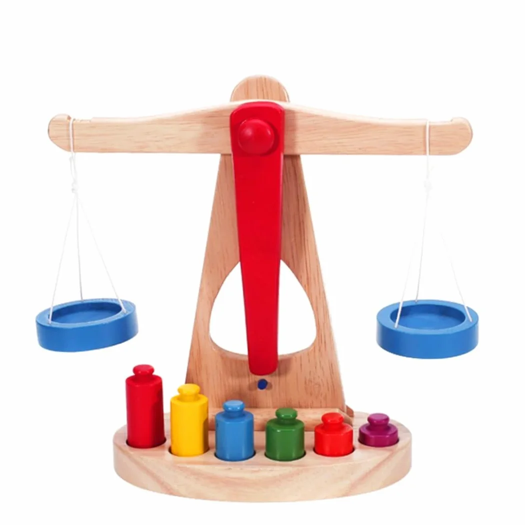 Scala della Bilancia in Legno Toy Matematica Apprendimento Strumenti educativi per Bambini con 6 Pesi, educazione all'apprendimento