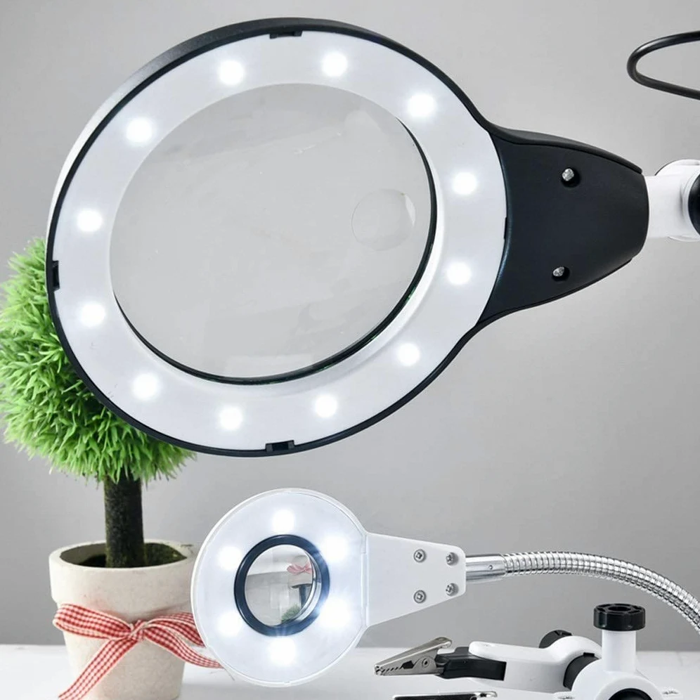 Lente d'Ingrandimento e Lampada da scrivania Lente d'Ingrandimento con Supporto, Supporto con Morsetto e Clip Nuvole di Buon auspicio