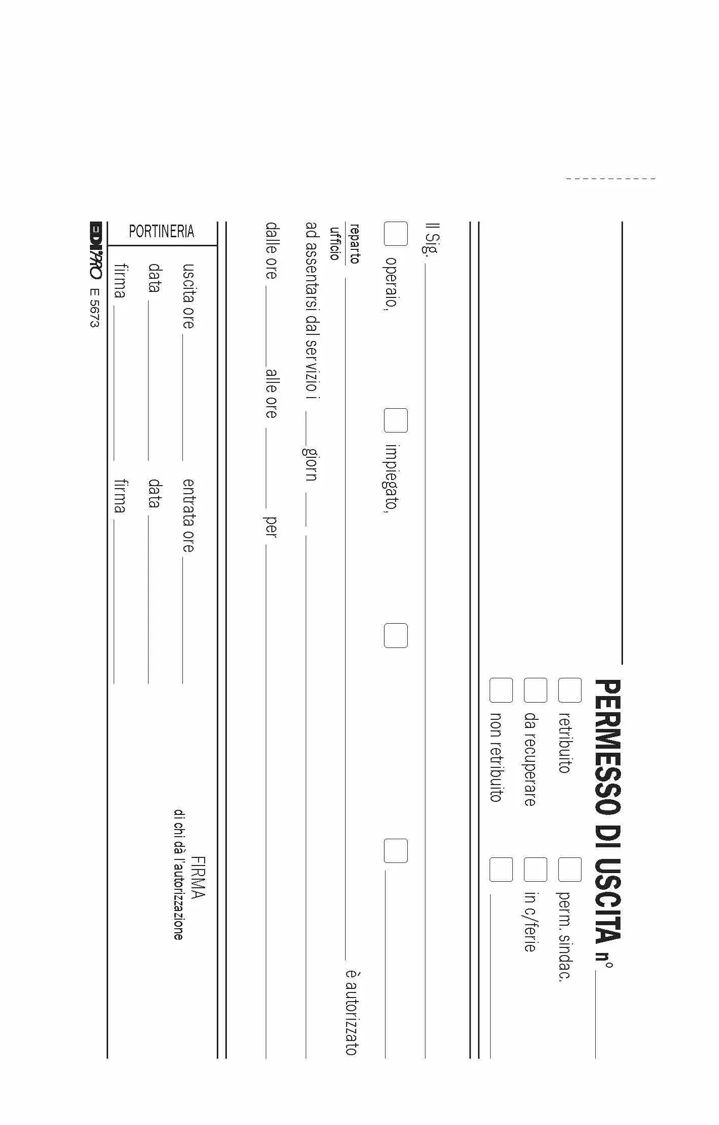 Blocco permesso uscita 50x2 autoricalcante 9,9x17 EDIPRO E5673A