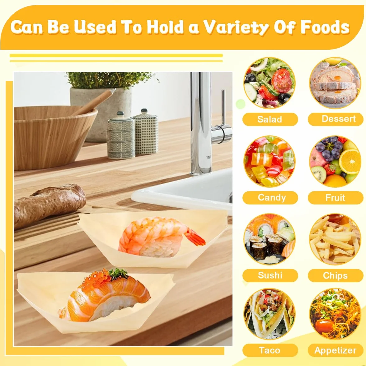 Vassoi in Legno Finger Food 11x7cm Barchette per Aperitivo Sushi Frutta Dessert