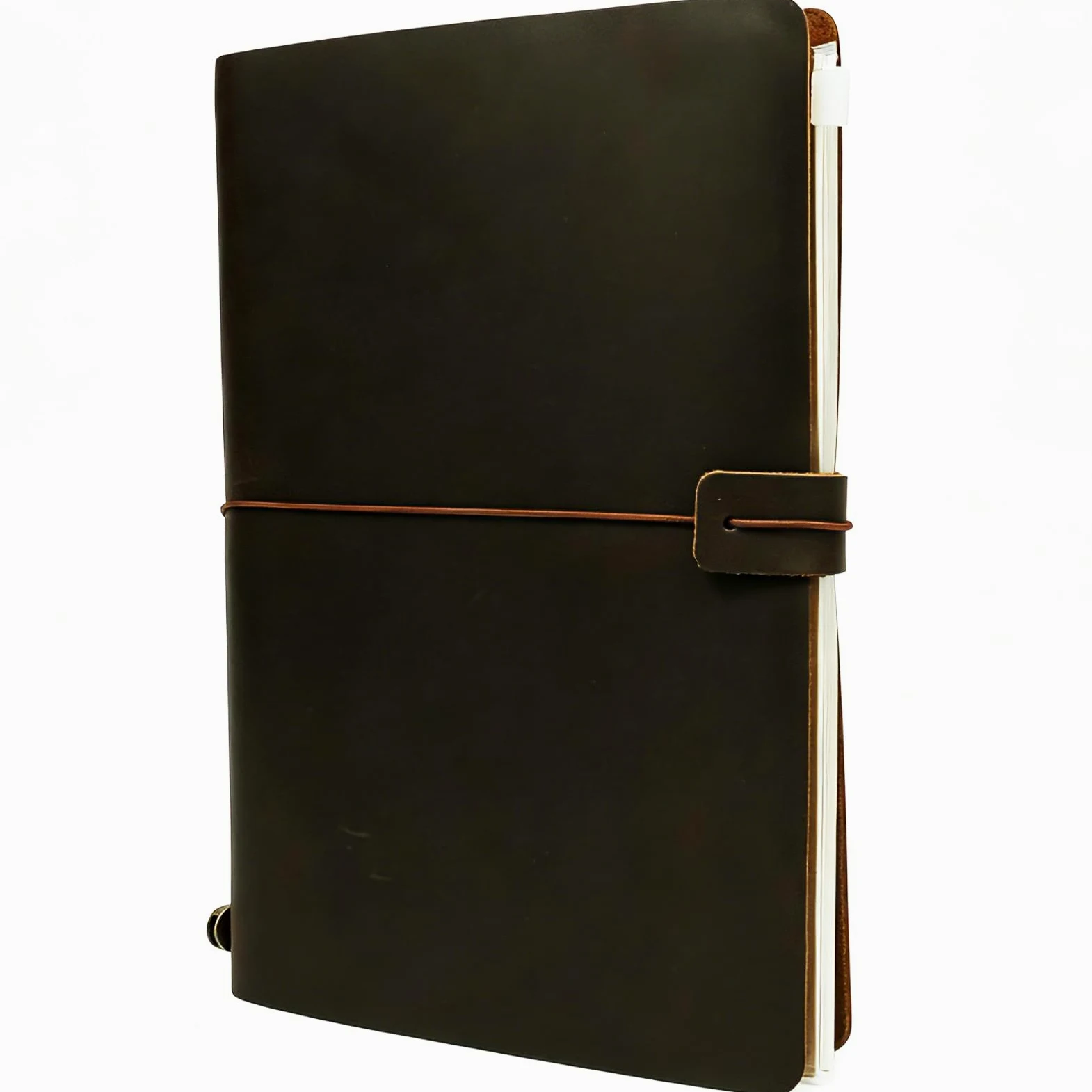 Taccuino in pelle formato A5, stile vintage, rilegato in pelle pieno fiore, per uomini e donne, idea regalo, ricaricabile, per viaggiatori, marrone scuro