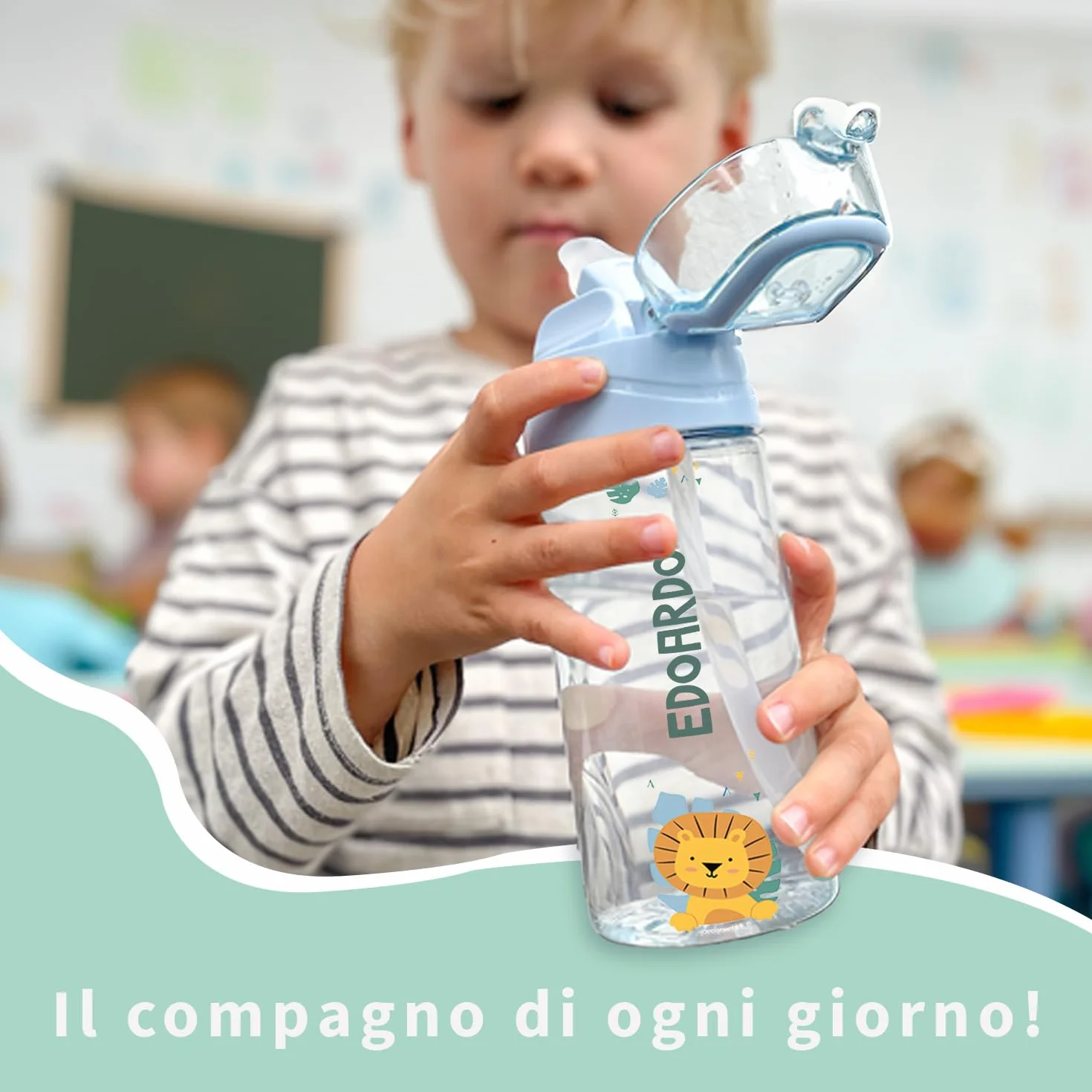 Borraccia Personalizzata per Bambini 450 ml Rosa Antico Senza BPA Lavabile in Lavastoviglie