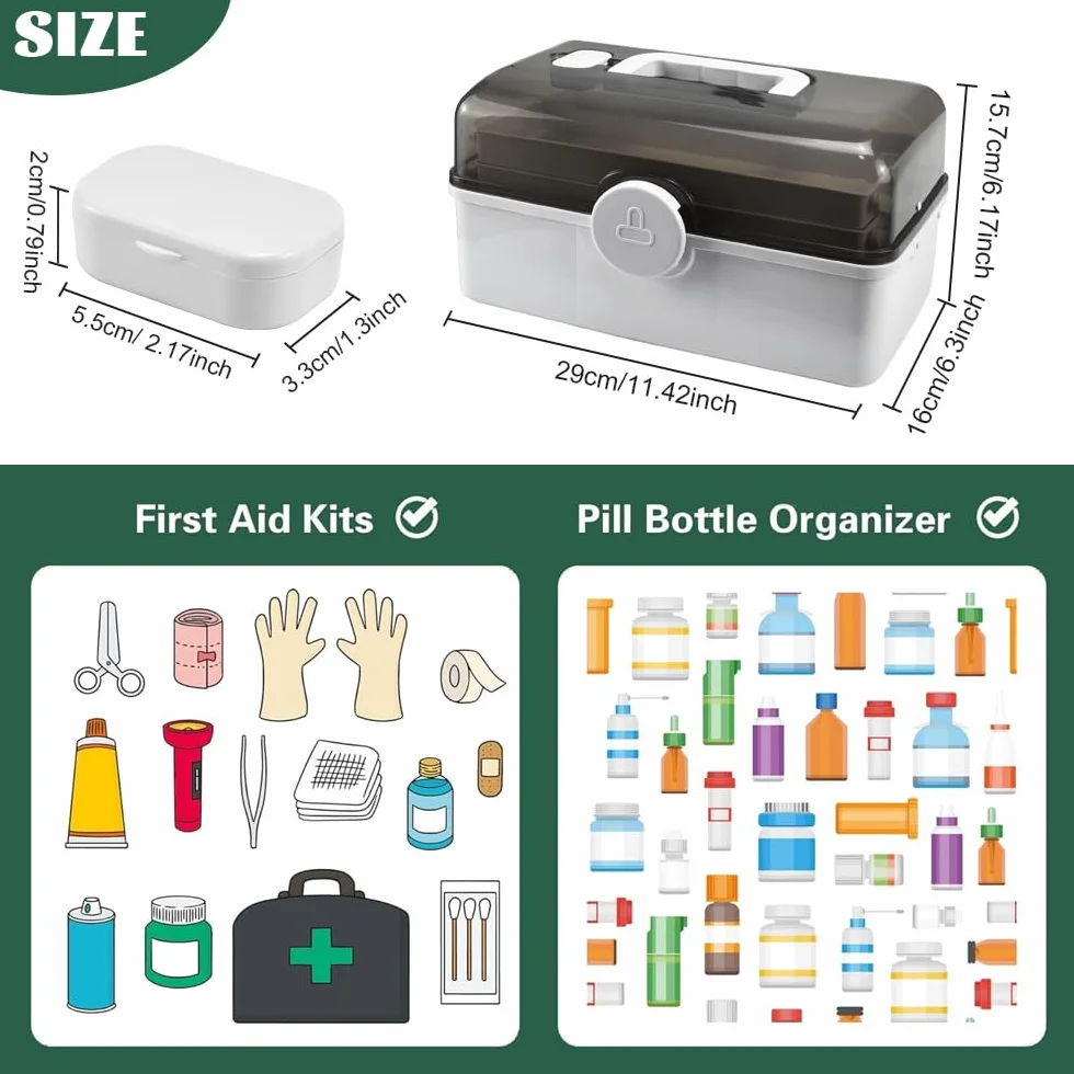 LPAMABA Scatola per Medicinali Grande Porta Medicine da Casa Cassetta Medicinali a 3 Strati Portapillole Giornaliero Scatola Medicinali in Plastica per Conservare cotton Fioc, Bende 29x16x15cm