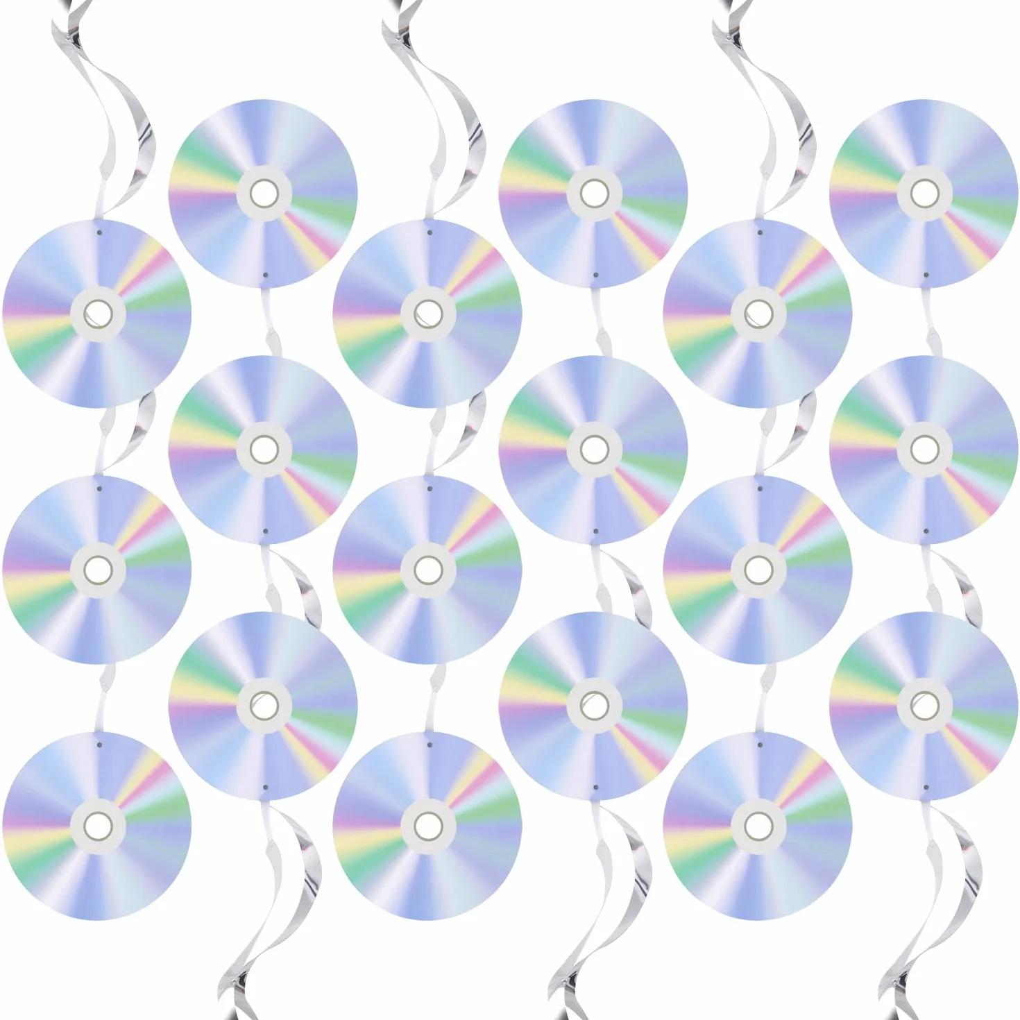 Decorazioni per Feste Anni '90 Iridescenti Ritagli di CD Retrò Spirali Sospese Soffitto Tema Musicale Y2K 18pz