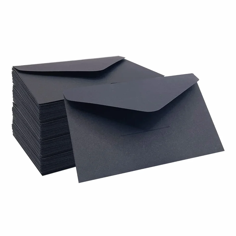 WYAN Buste di Carta Kraft 80 Pezzi 10,5x6,8cm Nero Busta Ribaltabile Classica per Biglietti Auguri Inviti Matrimonio Compleanno