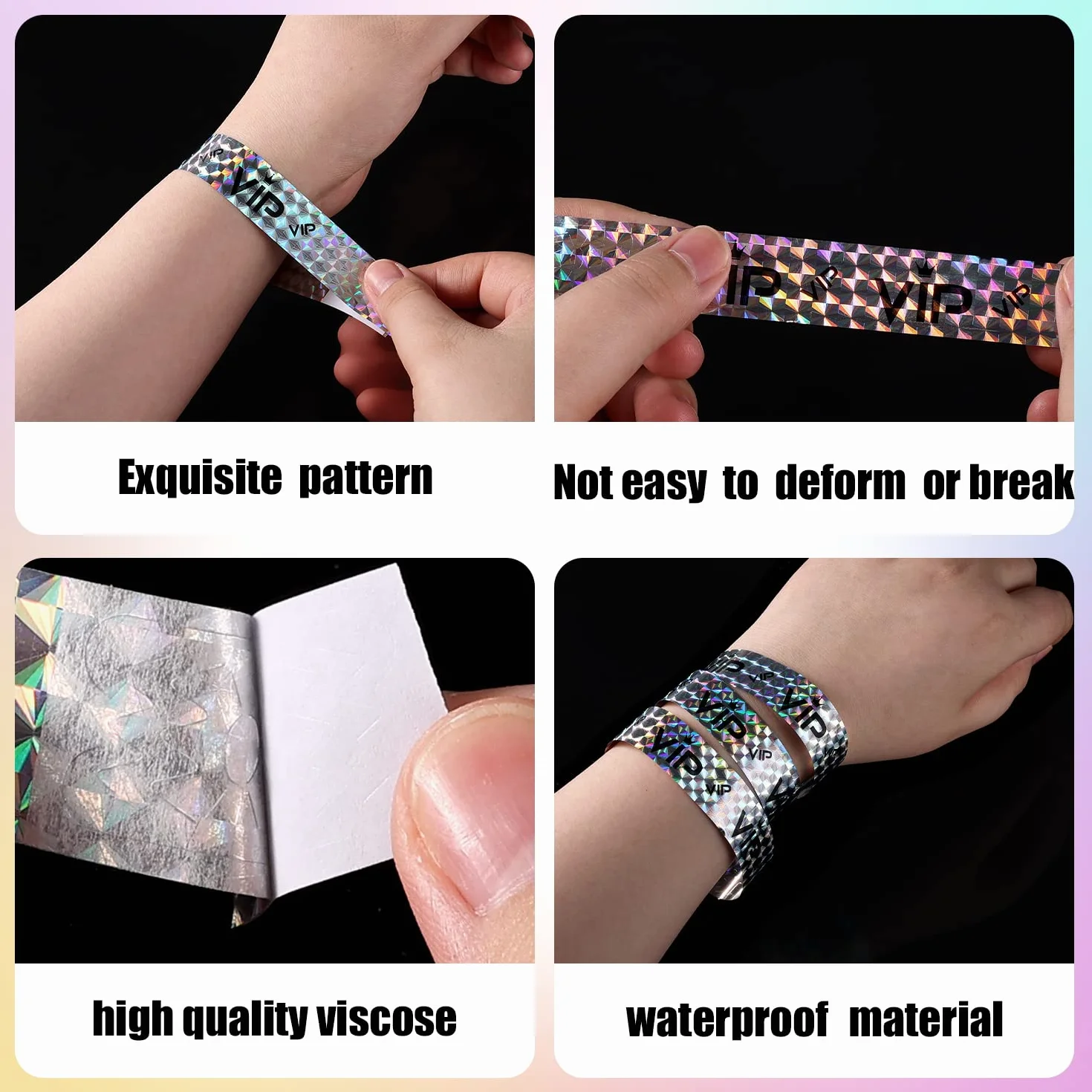 Braccialetti VIP Carta per Feste Eventi Ingresso Party Music Festival Concerti Argento Olografico 500 pezzi