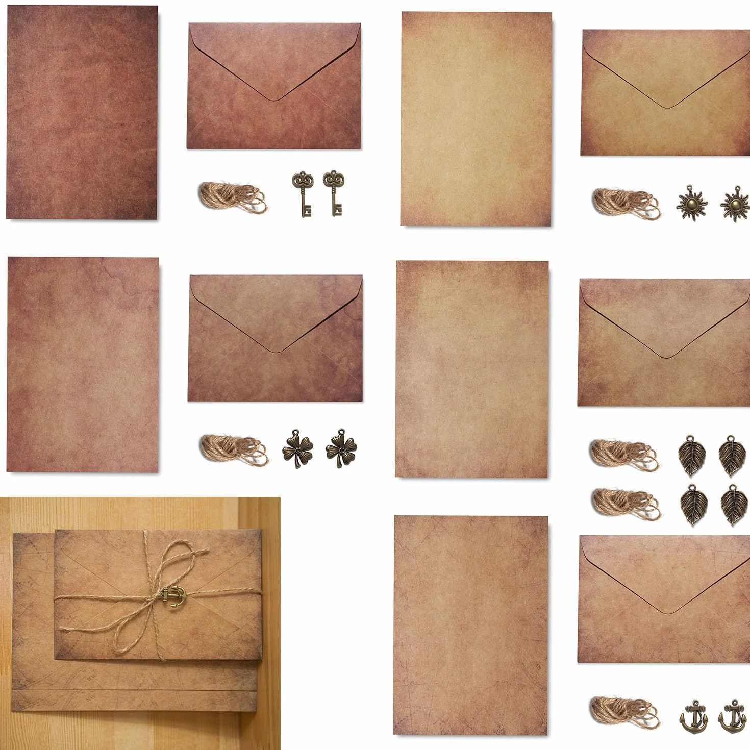 Set di Cancelleria Vintage - 12 Insiemi di Carta da Lettere e Buste, Kit per Scrivere (5 Stili)