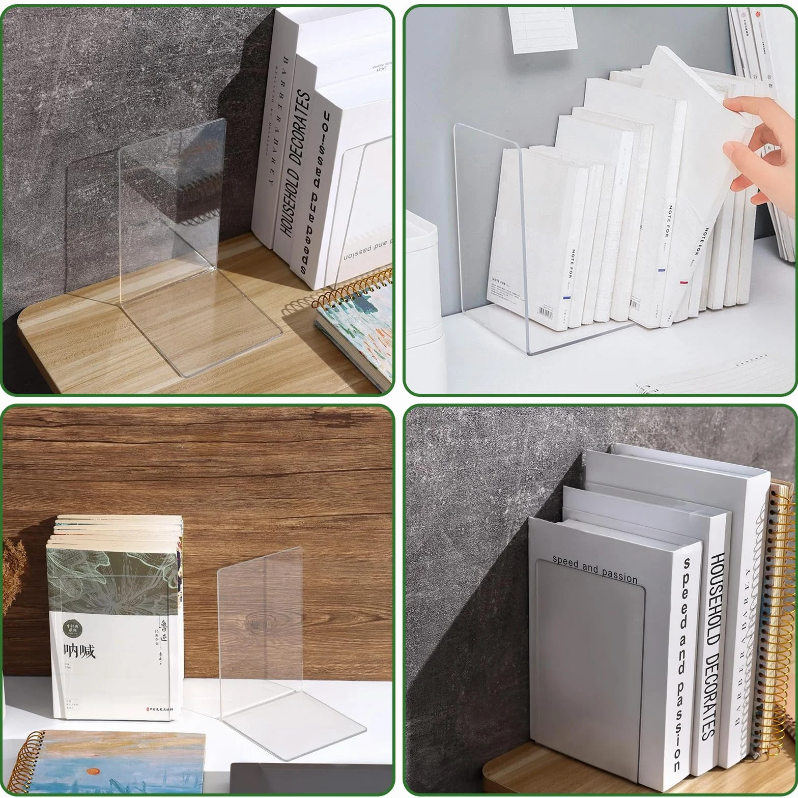 Fermalibri in Metallo 10 Pezzi + 50 Adesivi Antiscivolo per Casa Biblioteca