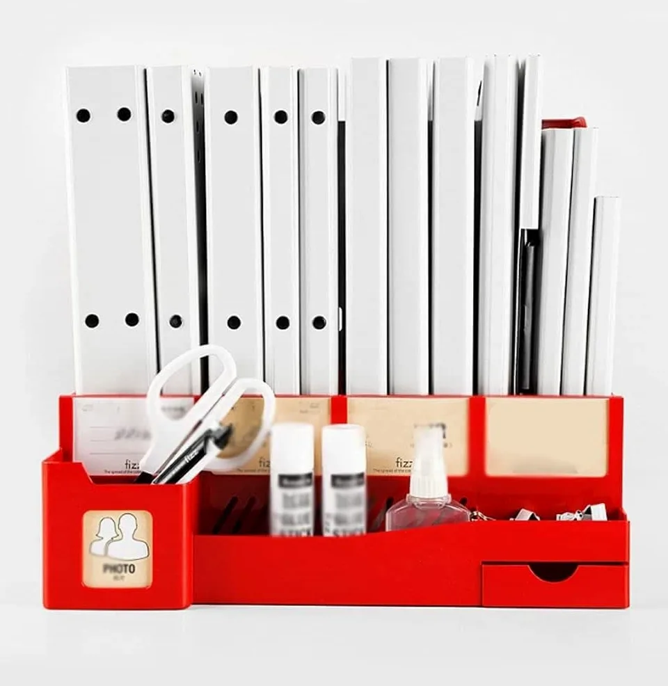 Fermalibri Organizzatore di file da scrivania con portadocumenti custodia extra Porta 4 scomparti verticali Separatore per ufficio Scrivania Decorativo(C)