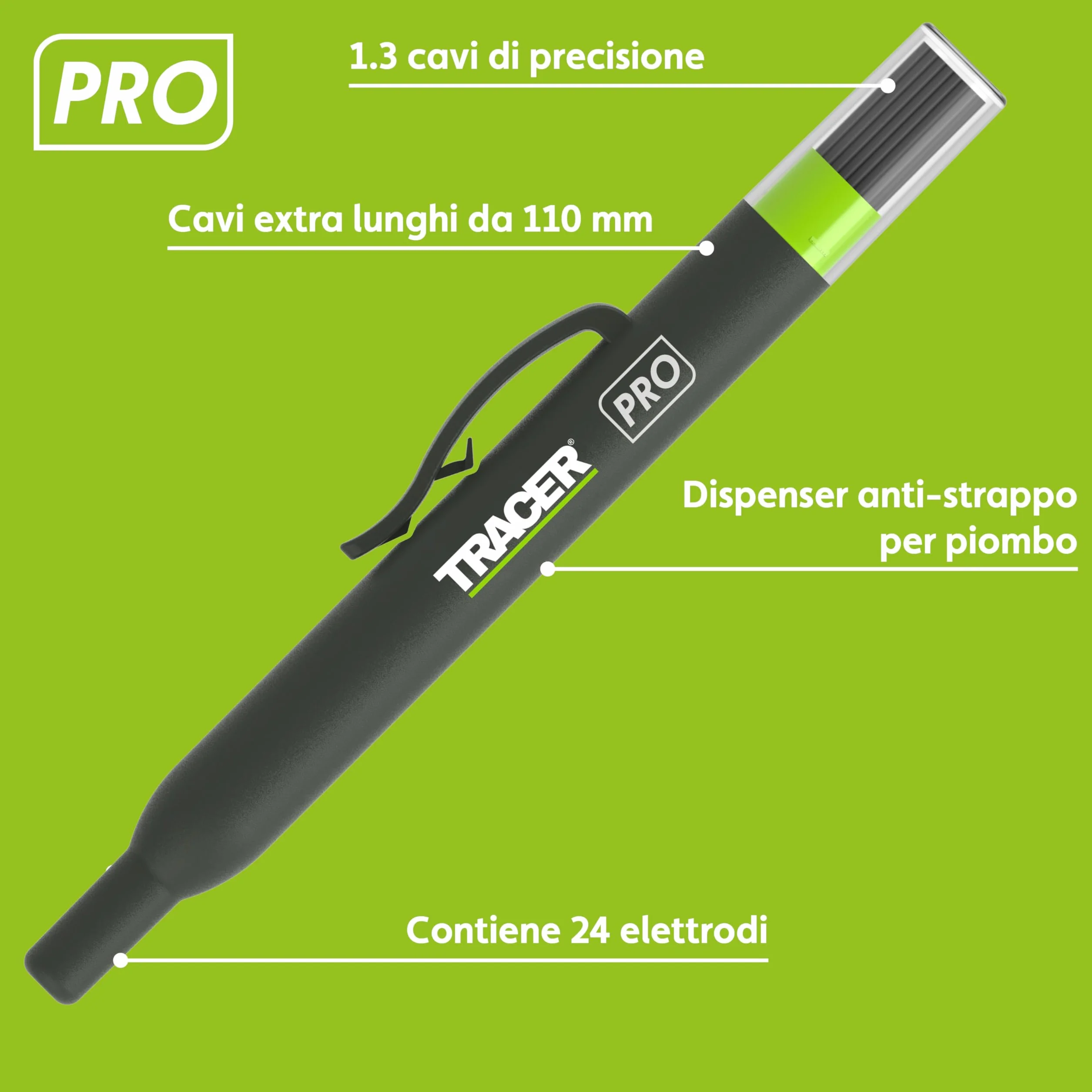 Tracer Pro Series Set di mine di ricambio per matita di precisione 24 x 1,3 mm grafite