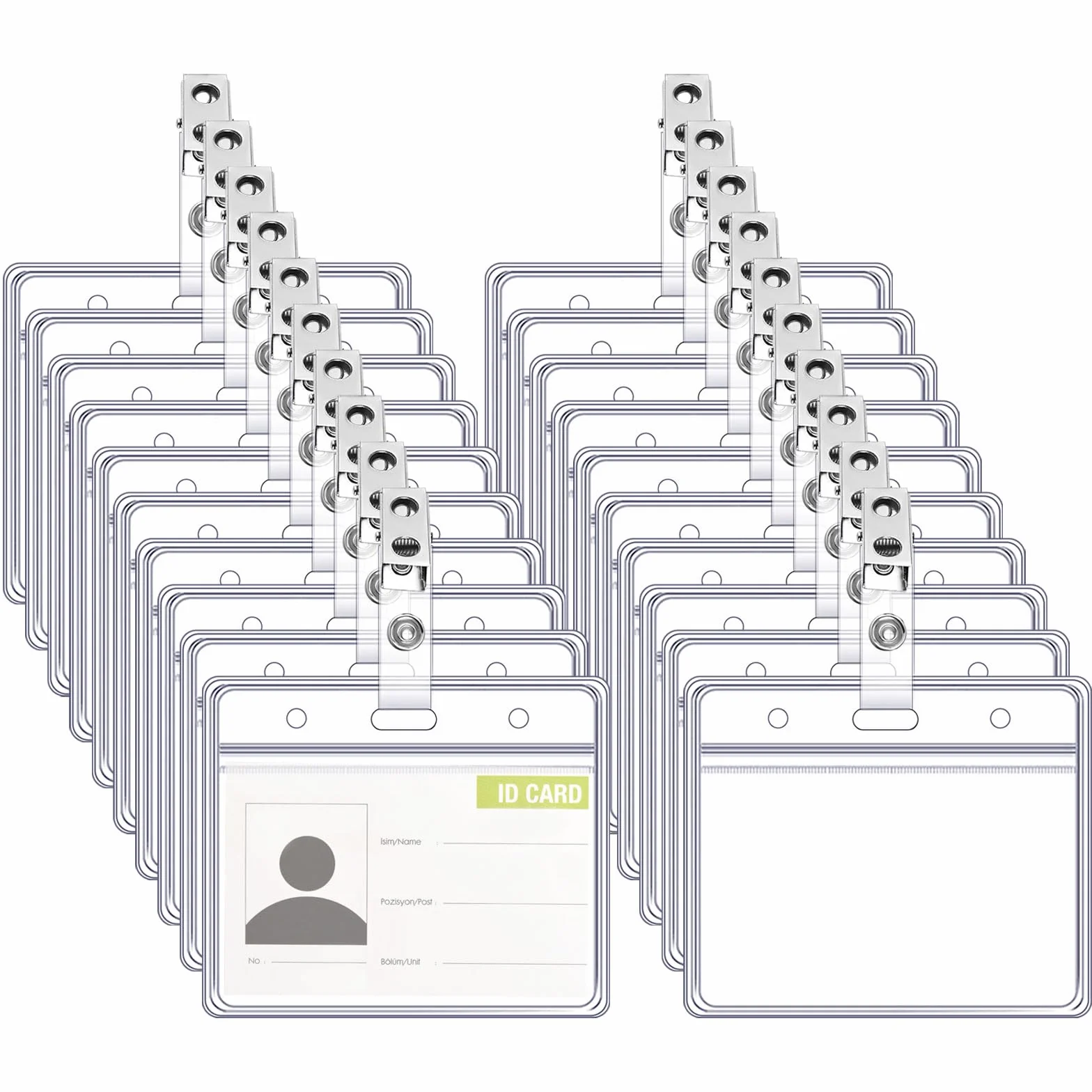 Porta Badge Con Clip Trasparente 100 Pezzi 9 x 8,5 cm Cartellino Identificativo Plastica Orizzontale Impermeabile