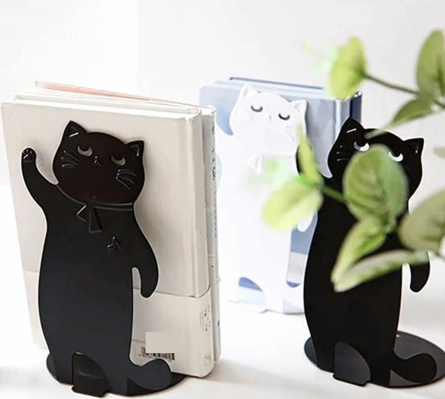 Reggi Libri, Fermalibri Simpatici Fermalibri A Forma Di Gatto In Metallo Per Scaffali Decorativi Resistenti Per La Casa Della Scuola Ufficio Casa Scrivania(White)