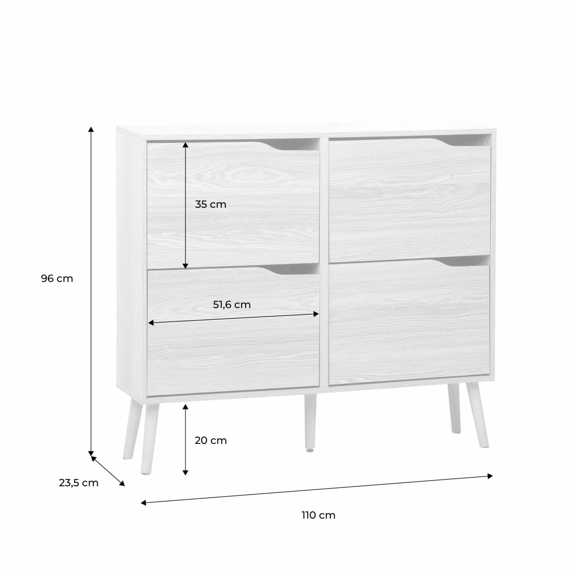 sweeek Scarpiera con Decoro Effetto Legno, 4 Ante Noce - 110x23x96 cm
