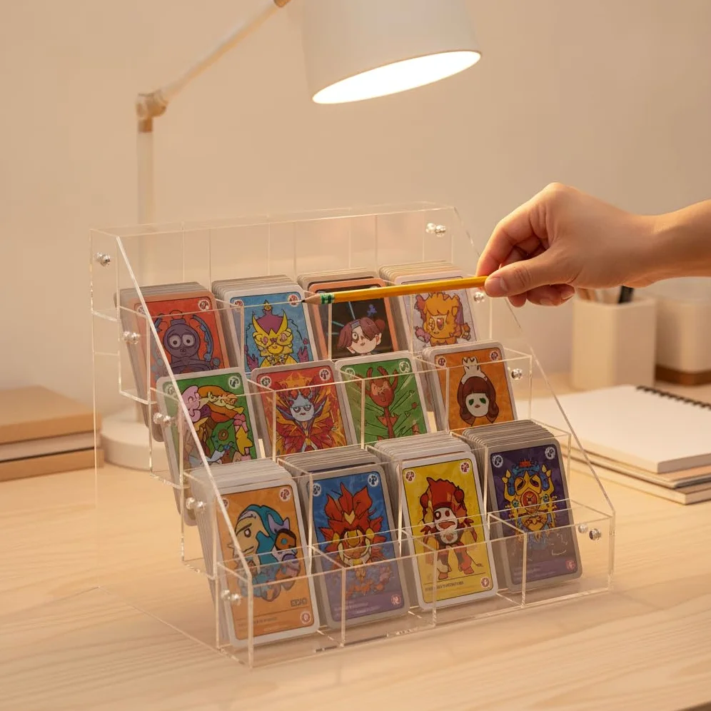 Portacarte Acrilico Trasparente con Ripiani Multipli per Organizzare Carte da Gioco E Collezionabili da Tavolo per , style to 1