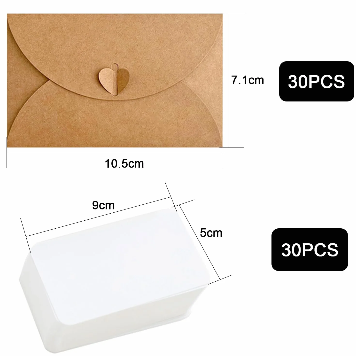 Buste Kraft 30 Mini 4"x3" con Biglietti Vergini per Natale Ringraziamento Matrimonio Compleanno