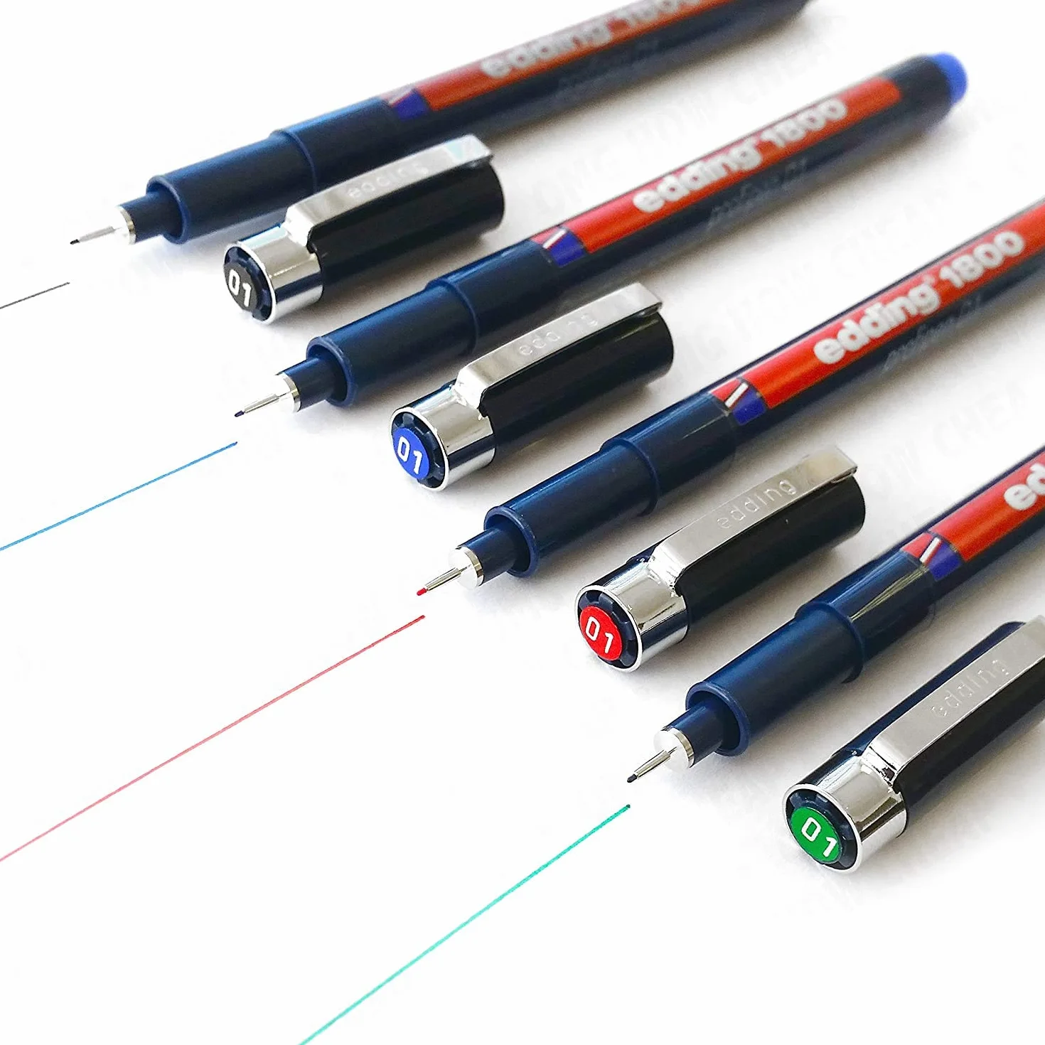 Edding 1800 Profipen Set 4 Penne da Disegno a Pigmenti 0,1 mm Blu Rosso Verde