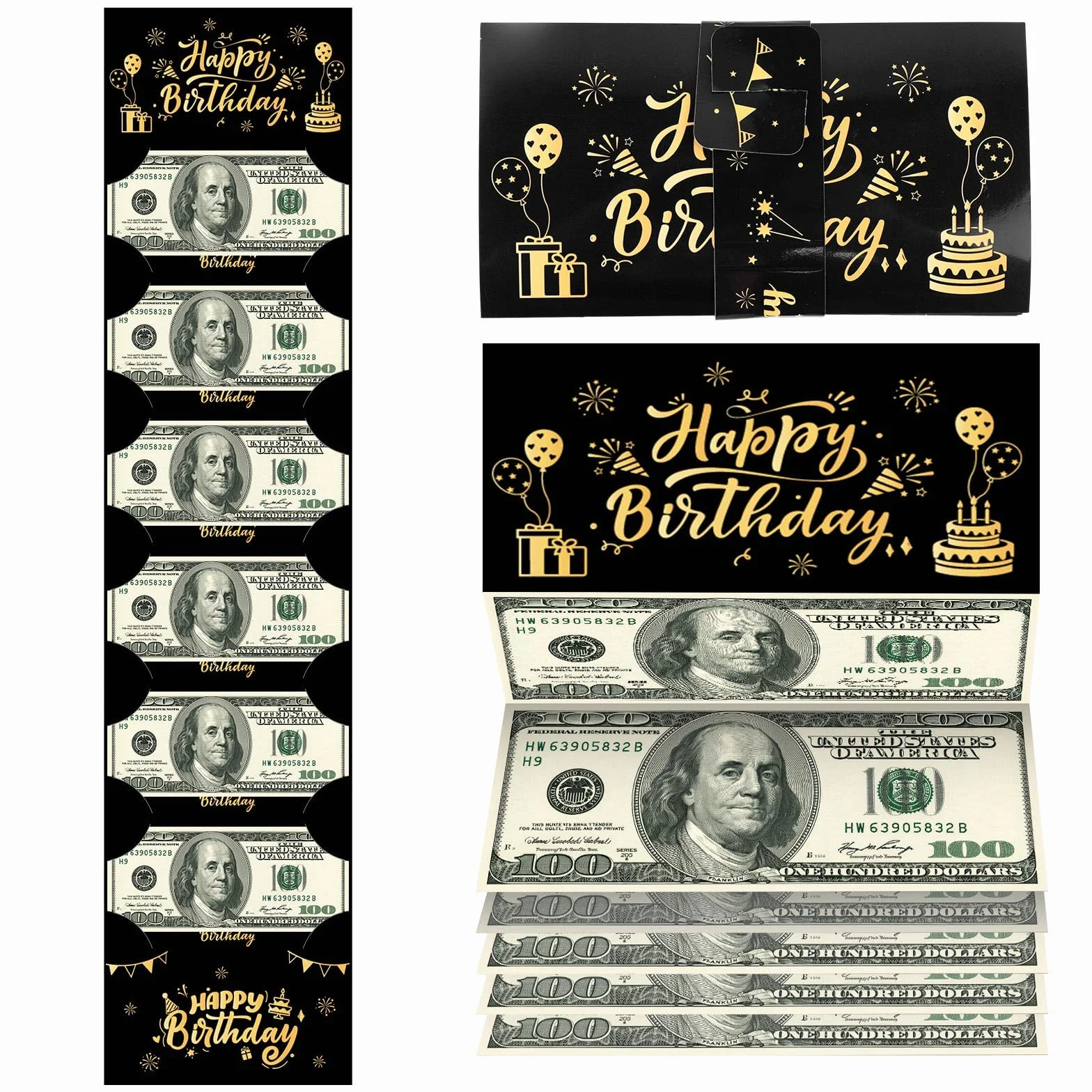 Porta Soldi per Compleanno Oro Nero 6 Scomparti Uomini Donne Bambini Regalo Creativo