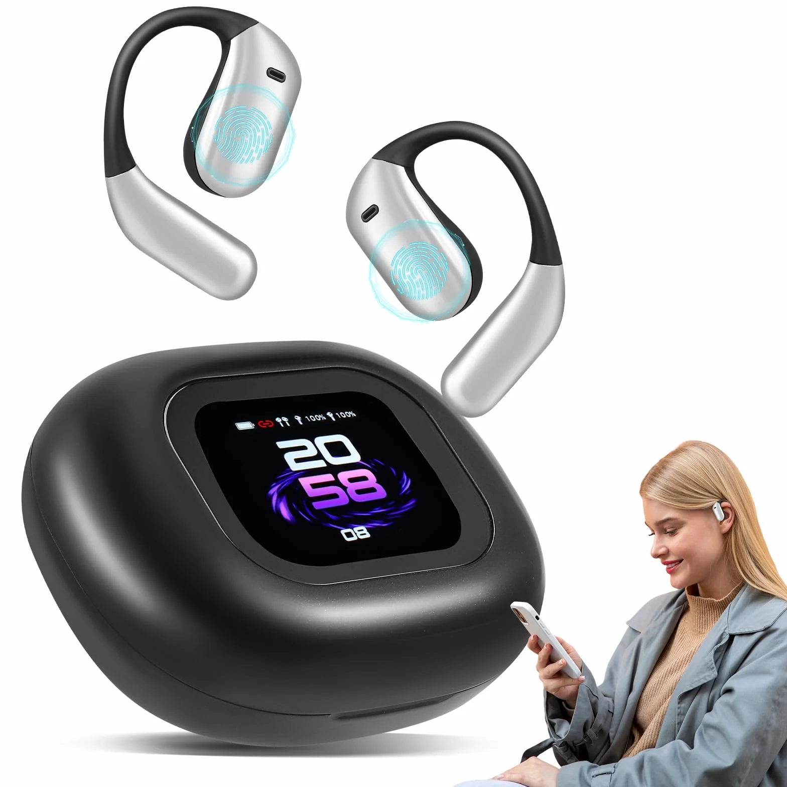 AI Auricolare Traduttore Istantaneo 80H Auricolari Traduttore Tempo Reale Senza Fili con 144 Lingue, Supporto Traduzione/Musica/Chiamate, per Viaggi, Incontri Di Business, con App Gratuita
