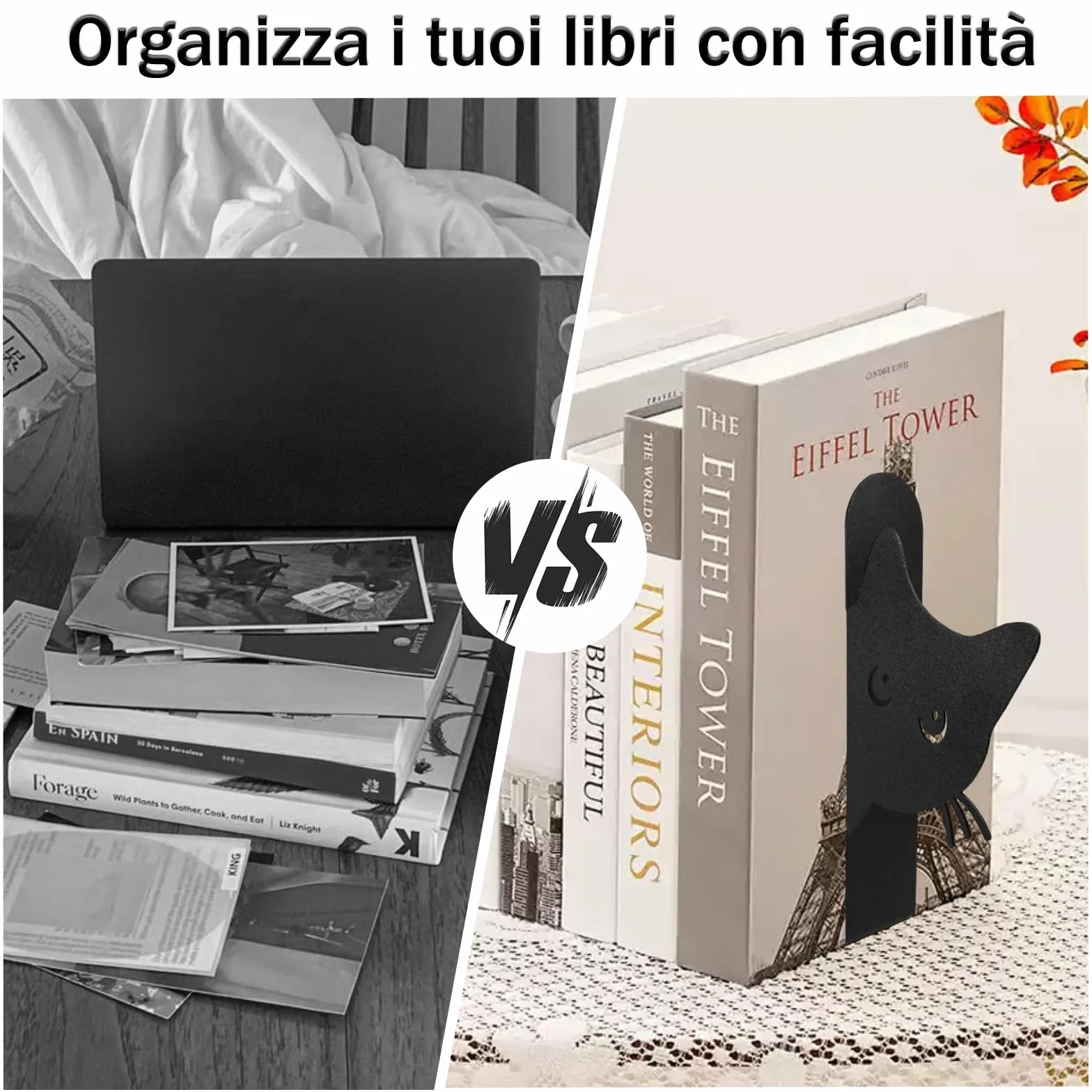 Fermalibri in Metallo a Forma Di Gatto, 2 Pezzi, per Bambini, Scuole, Uffici, Camere Da Letto (Nere)