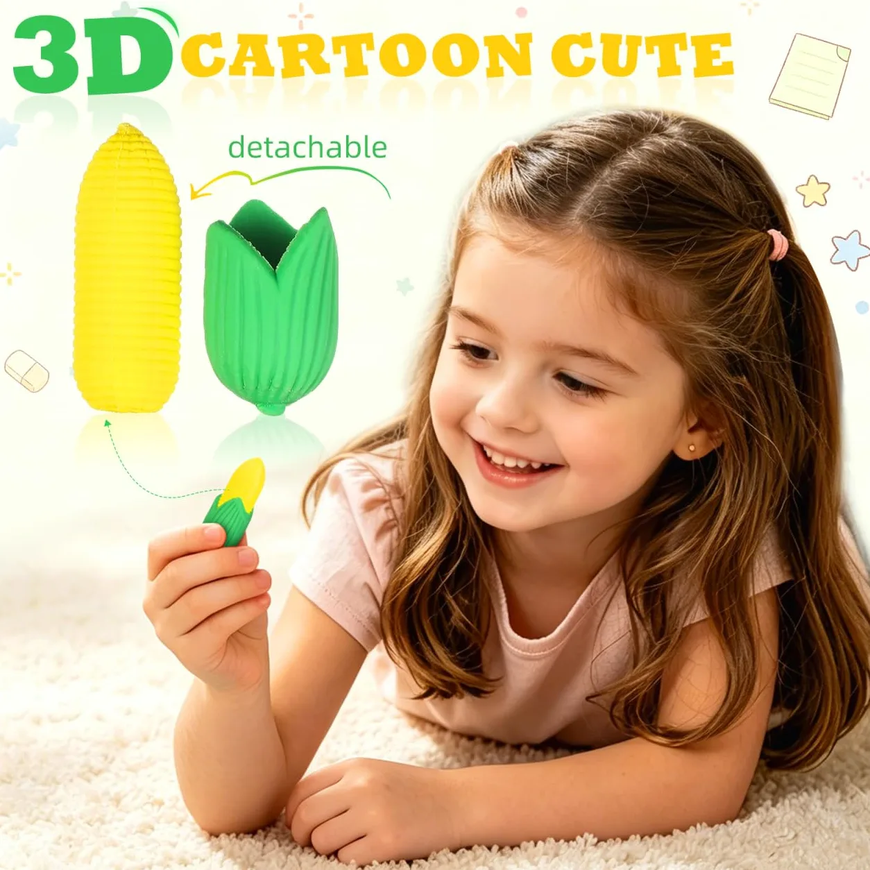Veemoon 100 mini gomme da cancellare a forma di mais, divertenti e funzionali, per scuola, ufficio e uso quotidiano, design compatto, ideali per l'apprendimento creativo