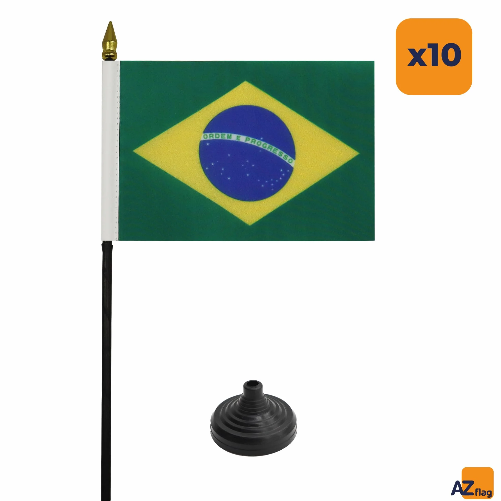 AZ FLAG Set 10 mini bandiere brasiliane da tavolo 15x10 cm poliestere asta dorata