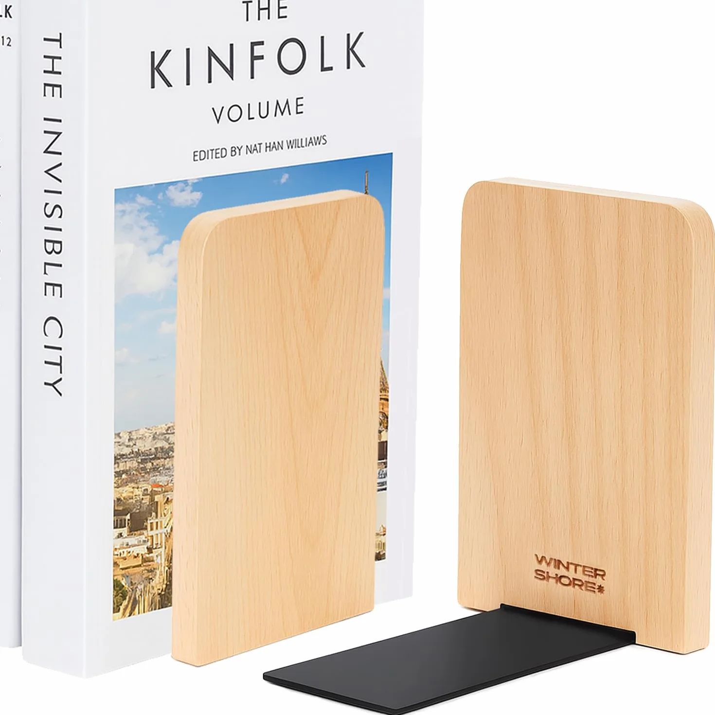 Fermalibri in Legno di Faggio (2 Pezzi) - Reggilibri da Mensola con Base in Metallo Antiscivolo per Libri, CD, Dischi