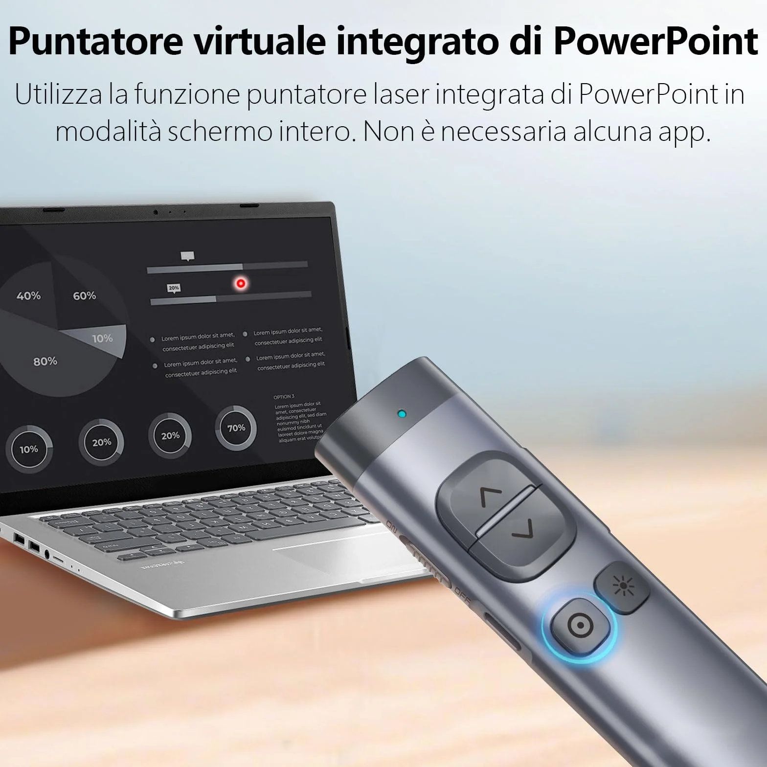 Norwii N97s - Clicker per presentazioni PowerPoint, PowerPoint Clicker, Presentazione Rremota, Bluetooth Wireless Presenter, Puntatore digitale per schermo TV