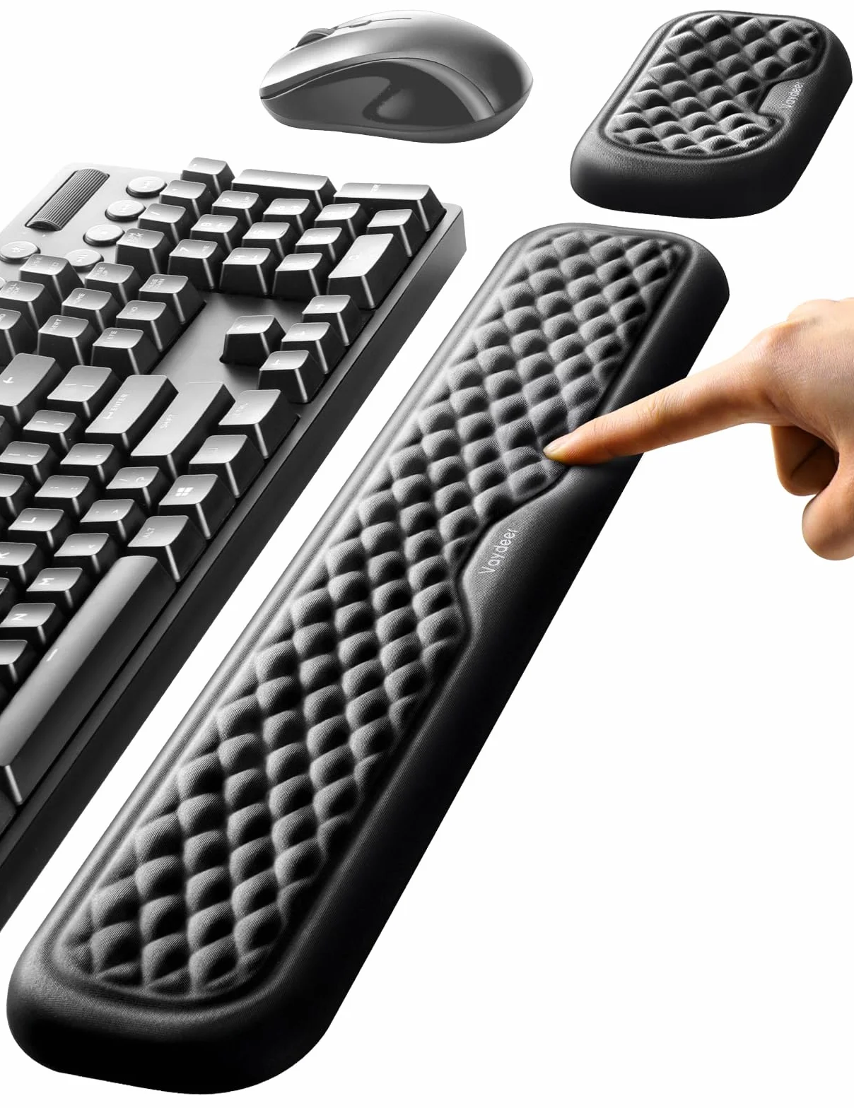 Vaydeer Pompone Mouse Pad Kit, Memory Foam Wrist Rest for Laptop and Computer, Non-Slip - Black
