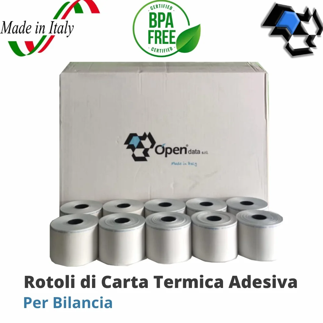 Opendata Rotoli di Carta Termica Adesiva Per Bilancia – Rotolo Termico Adesivo 60x40mt con Anima 25 mm (Confezione da 10 Rotoli)