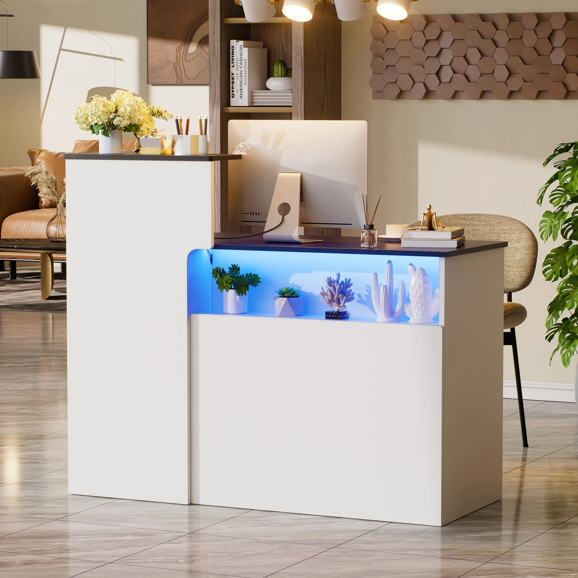 Bancone Reception Ufficio Banco Reception con LED Luce e Cassetto & Armadio Bancone Vendita con cassetto per tastiera Bancon Recep-tion Centro Estetico Banchi di Reception Mobili per re-ception Bianco