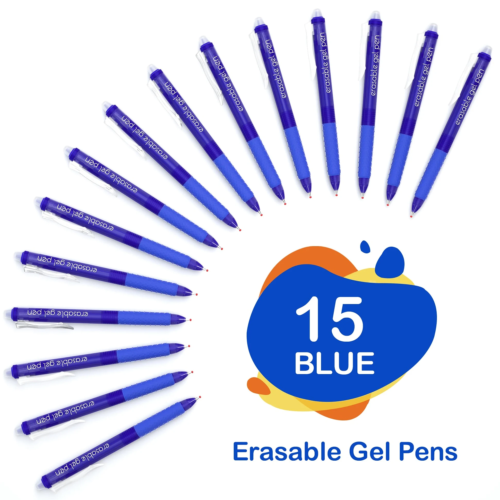 Lineon - Penne gel cancellabili, confezione da 15 penne retrattili cancellabili, punta fine, per far scomparire gli errori, inchiostro blu per pianificare scrittura e cruciverba