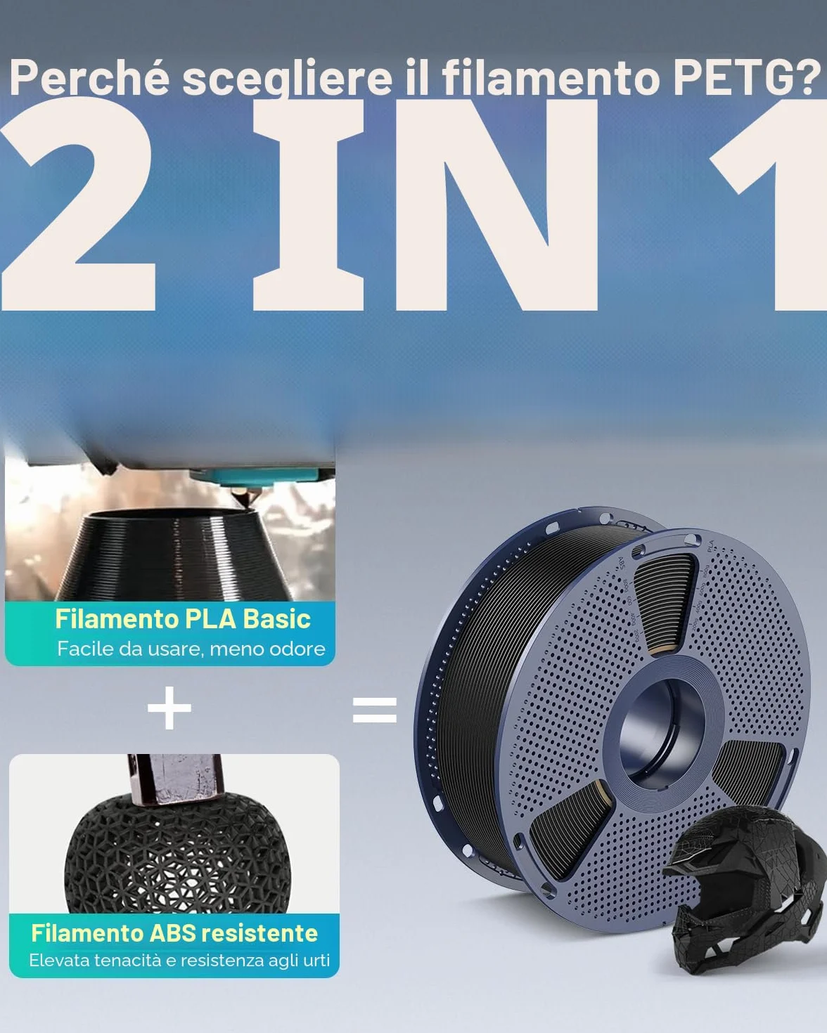 SUNLU PETG Filamento 1,75 mm 1 kg Bobina Nero per Stampante 3D