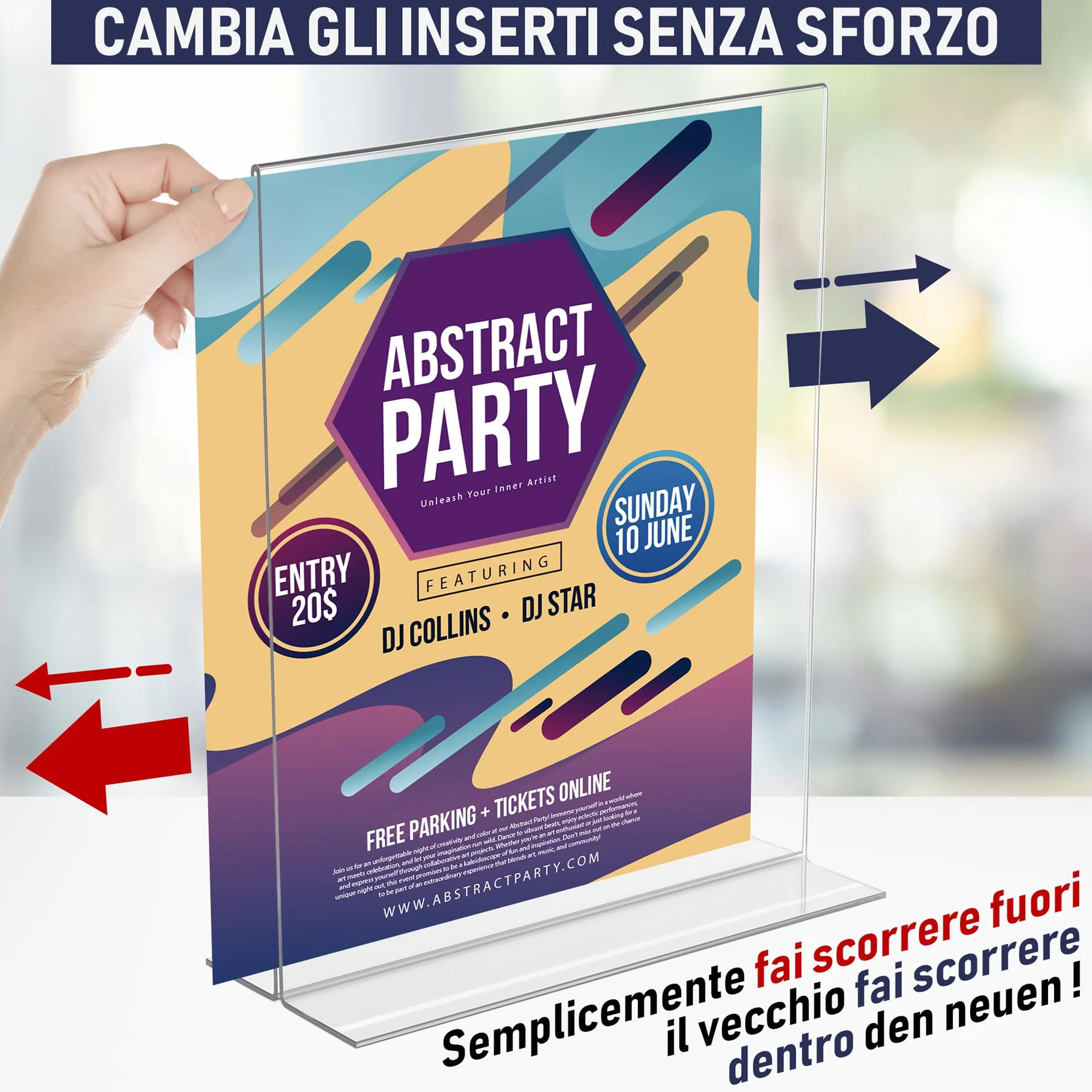 Portacartelli in Acrilico A4 - Porta Avvisi da Tavolo a Forma di T in Acrilico, Fronte-Retro, Caricamento dal Basso, Cornice per Annunci. Perfetto per Ristoranti, Promozioni, Foto, Aula (A4 - 3 Pezzi)