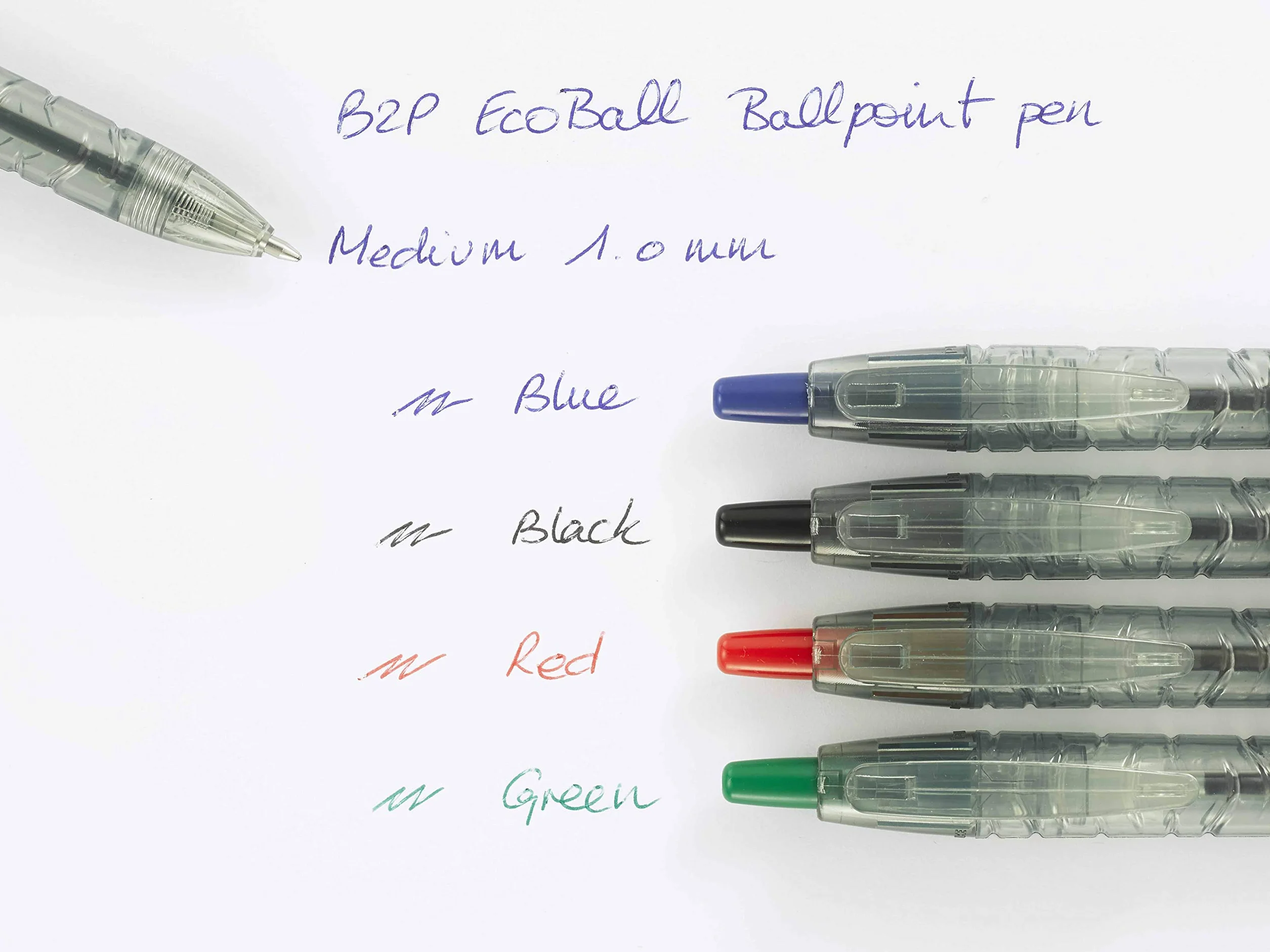 Pilot B2P Ecoball Penna a Scatto Ecologica 86% Plastica Riciclata Confezione da 4 Punta Media Nero Blu Rosso Verde