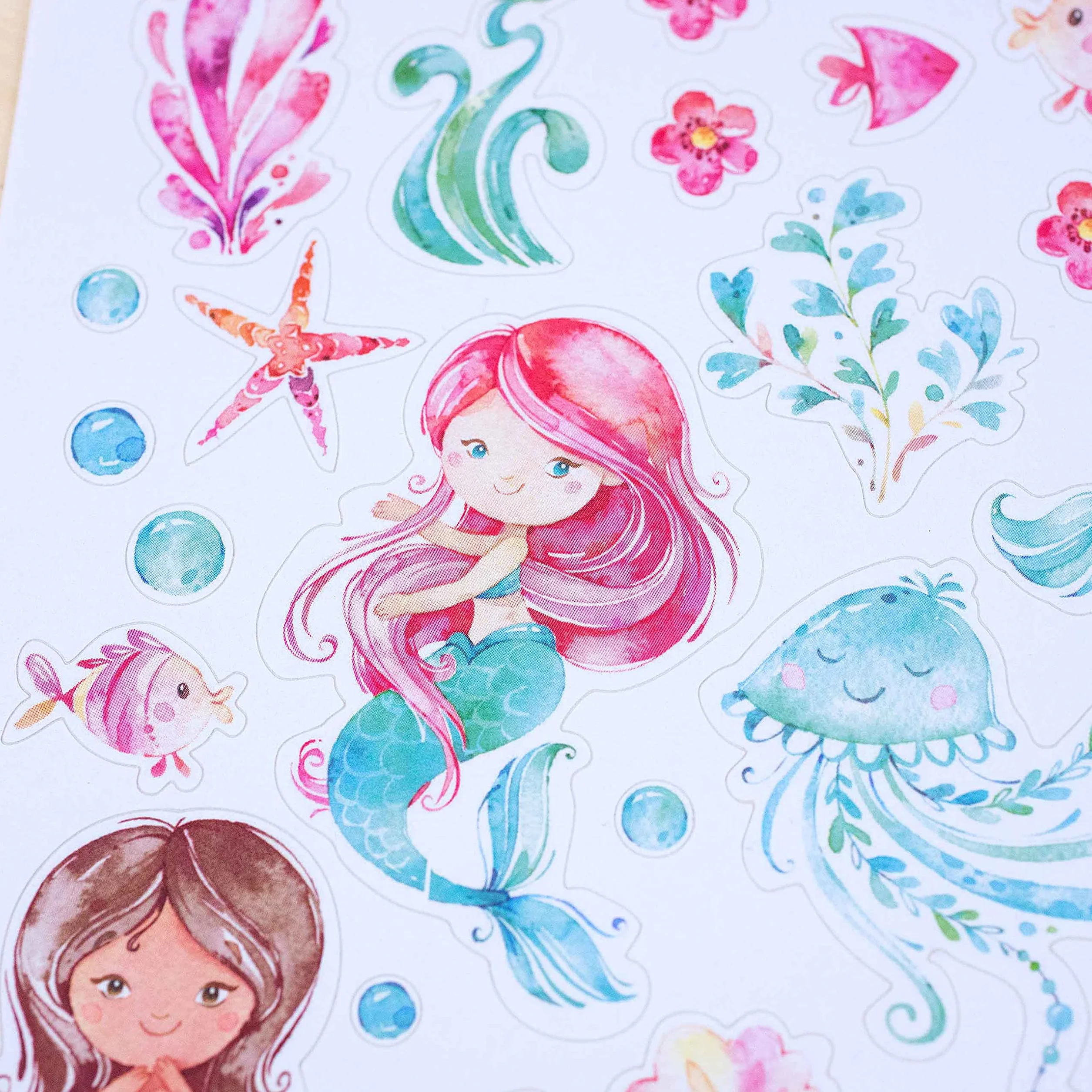 Papierdrachen Set di Blocchi per Lettere - 50 fogli colorati stampati - Carta da lettere con adesivi - 20 buste - Idea regalo per bambini Sirena