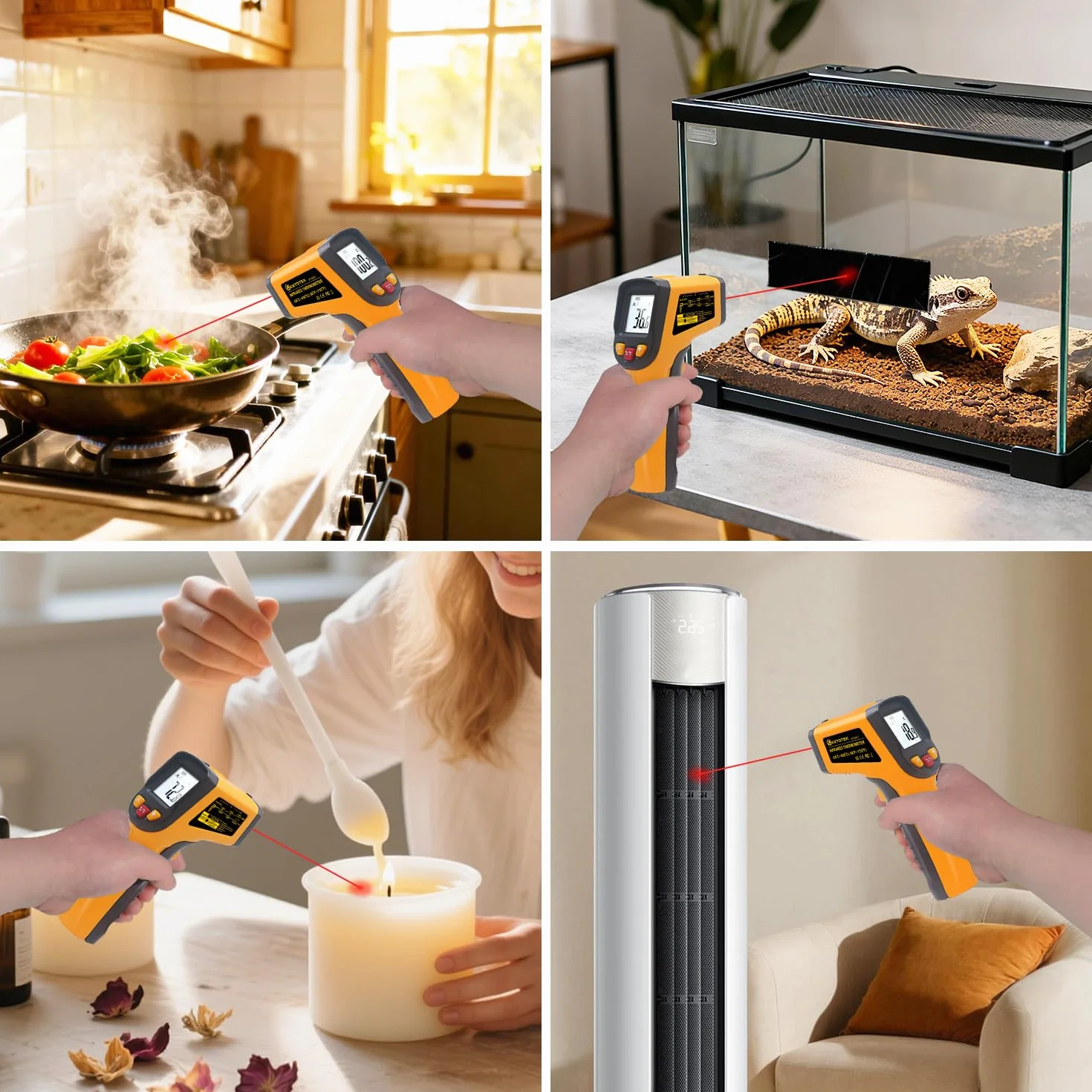 KETOTEK Termometro Laser Infrarossi Digitale -50℃-600℃ Punto laser Senza contatto Batterie AAA incluse Giallo